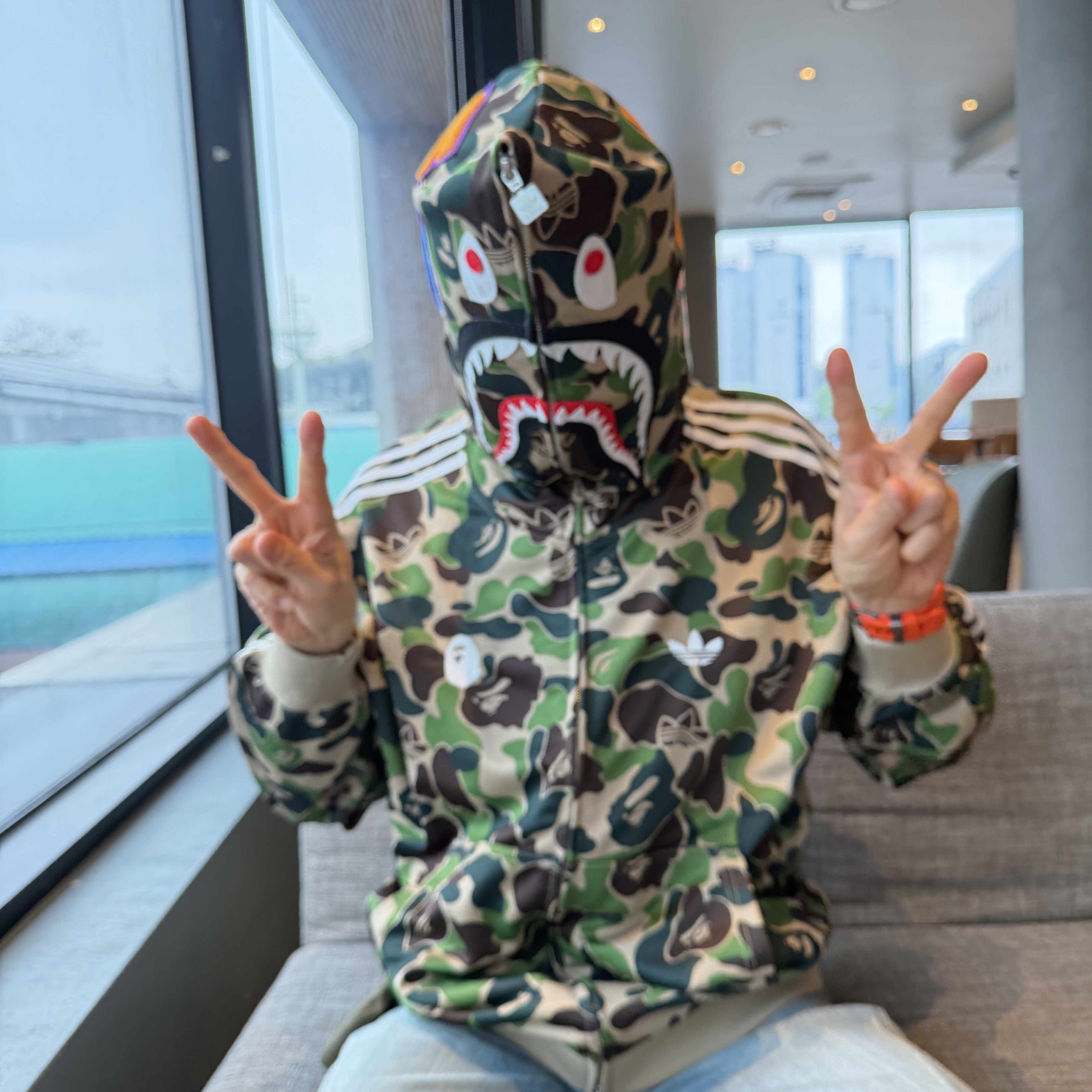 Adidas x BAPE Shark Track Hoodie Jacket Crew Green - KR Sizing 착용 스타일 - 1