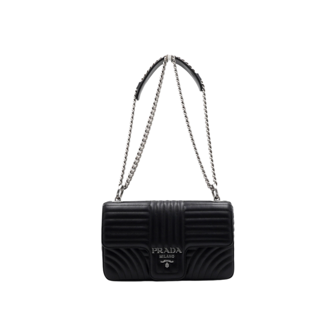 ITUPLMRJWHFQ Prada Diagram Black Silver Chain Shoulder & Crossbody Bag