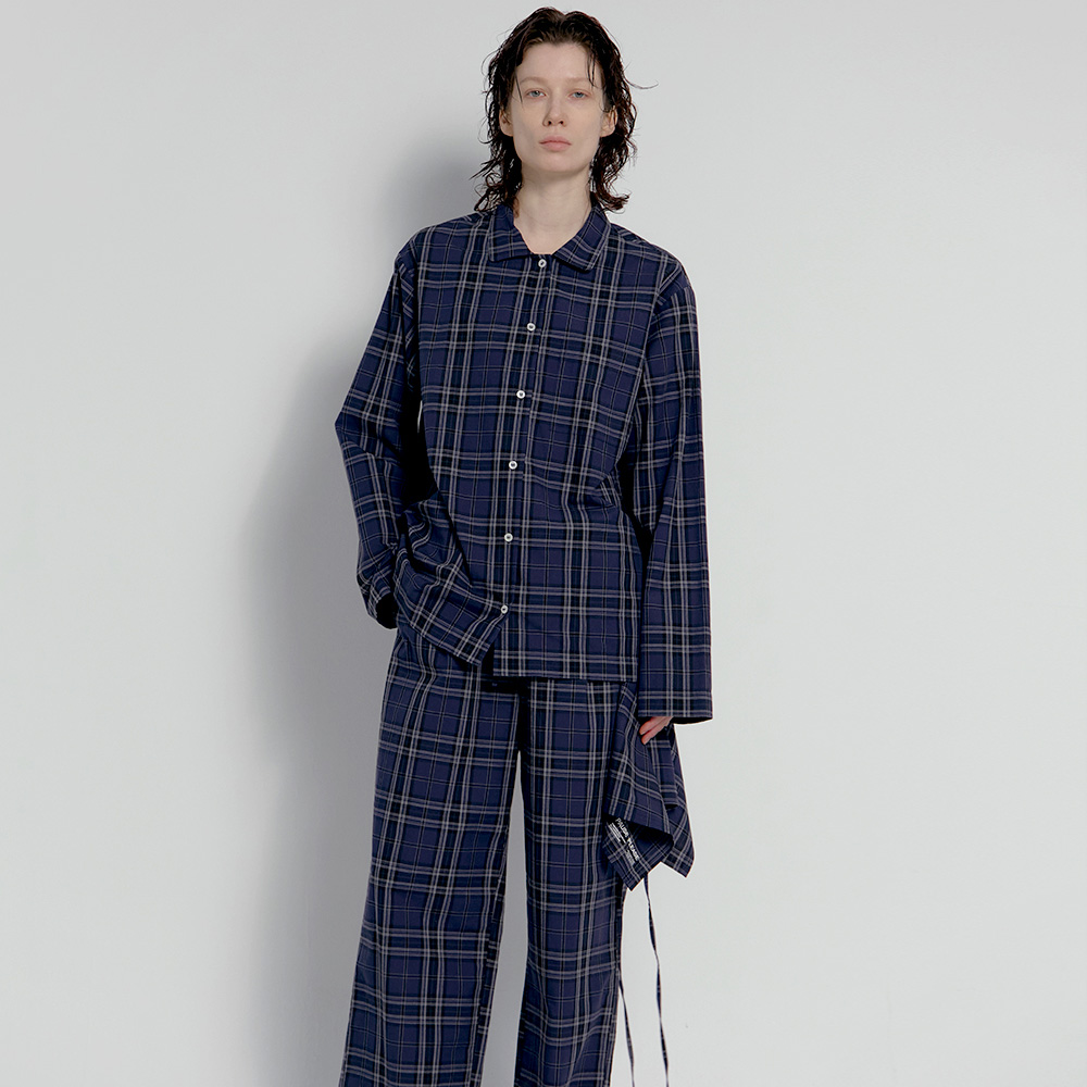 퍼즈플리즈 100% 코튼 파자마 위드 에이프런 (체크 네이비)(PAUSE PLEASE 100% Cotton Pajamas with Apron (Check Navy)) - 5