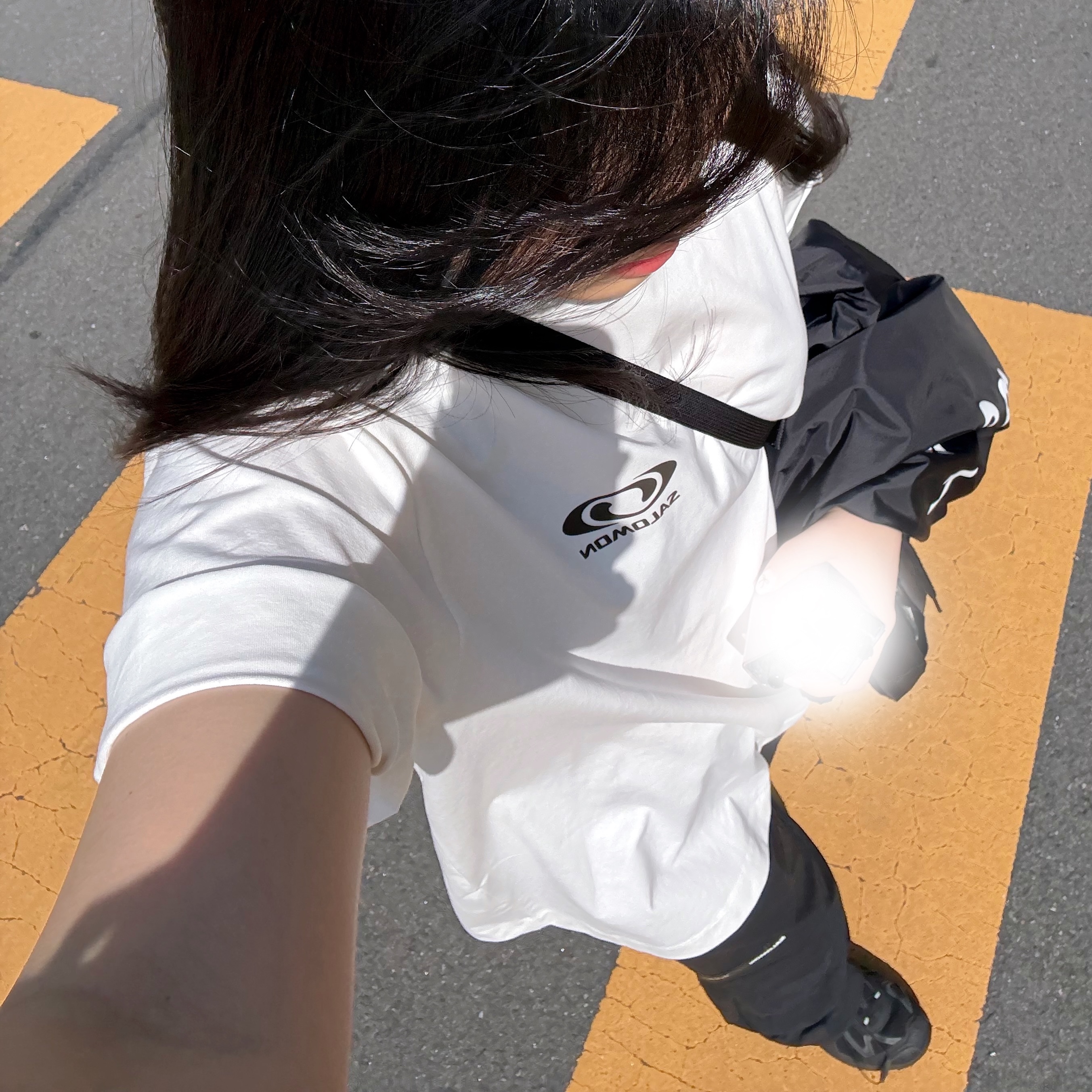 Salomon Link Camo Short SleeveTee White, Salomon XT-Whisper Black Asphalt 착용 스타일