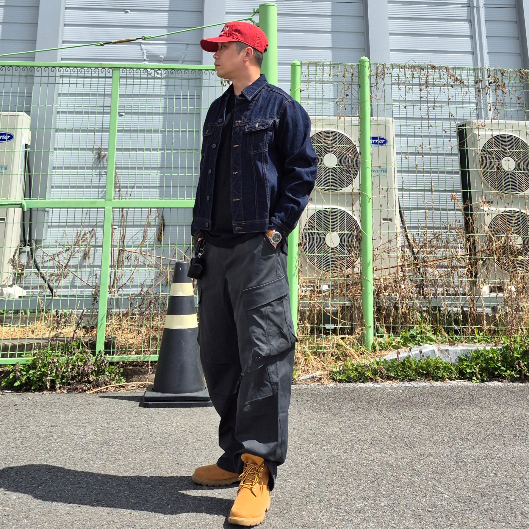 Timberland Premium 6 inch Waterproof Boot Wheat Nubuck - Wide, Sunday Ceremony Vintage Washed 5 Panel Cotton Cap - Red 착용 스타일 - 2