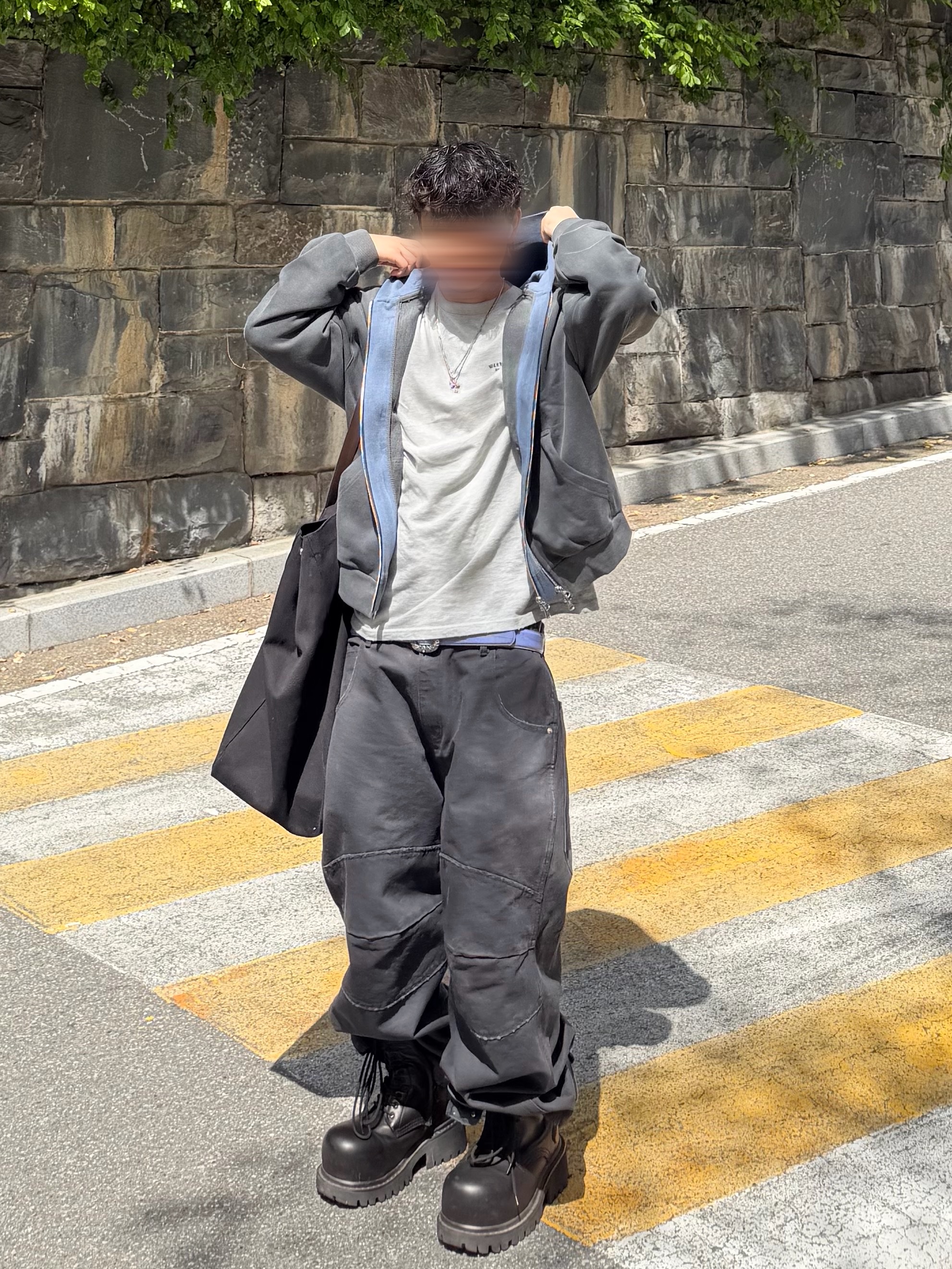 Nonnod Duplex Hooded Zip-Up Chacoal, MJD Canvas 3D Knee Pants Charcoal 착용 스타일 - 4