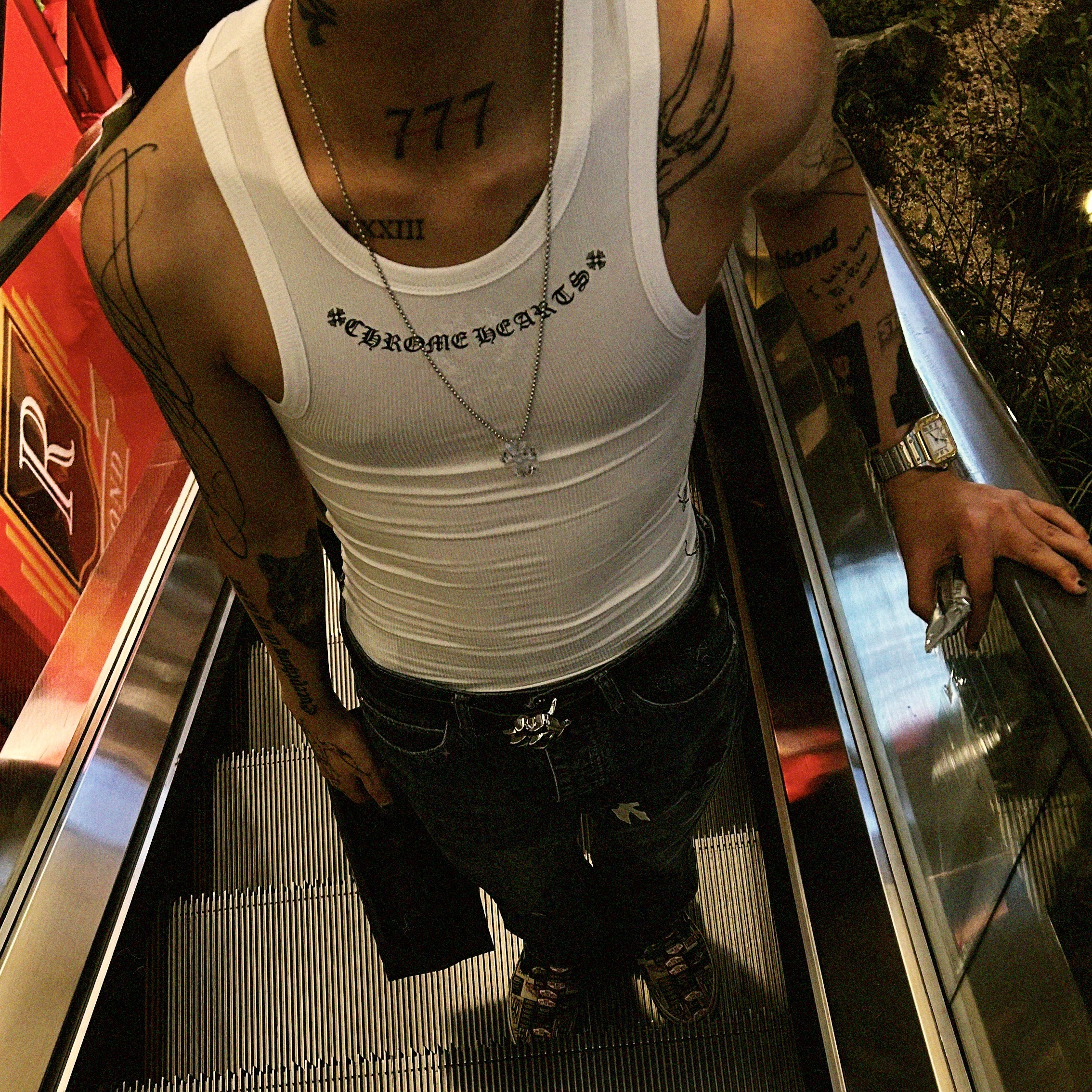 Chrome Hearts Love You Rib Tank White, Chrome Hearts Silichrome CH Cross Pendant Clear 2025 착용 스타일