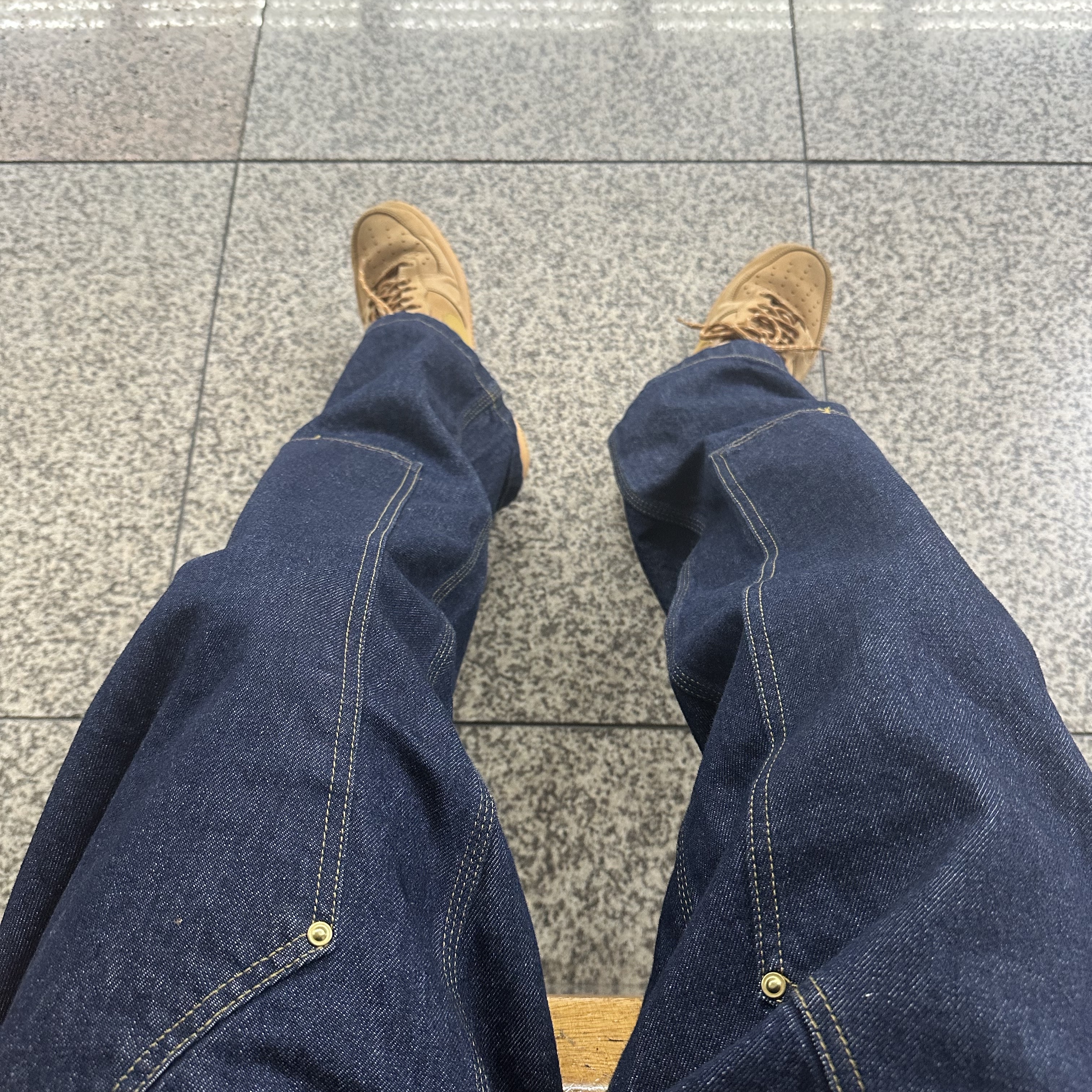 Carhartt WIP Nash Loose Fit Double Knee Pants Blue Rinsed 착용 스타일