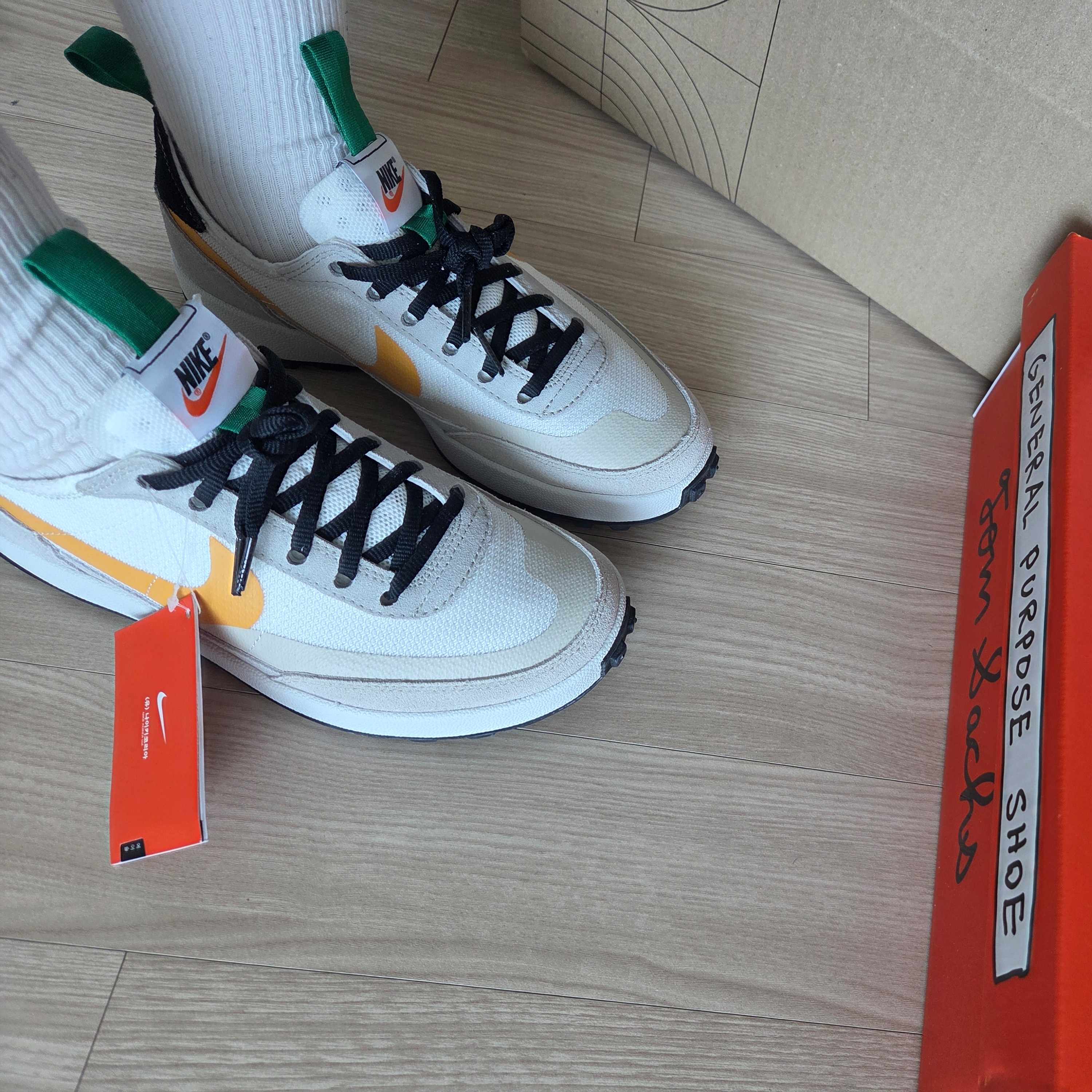 Nike x Tom Sachs General Purpose Shoe Pine Green University Gold 착용 스타일