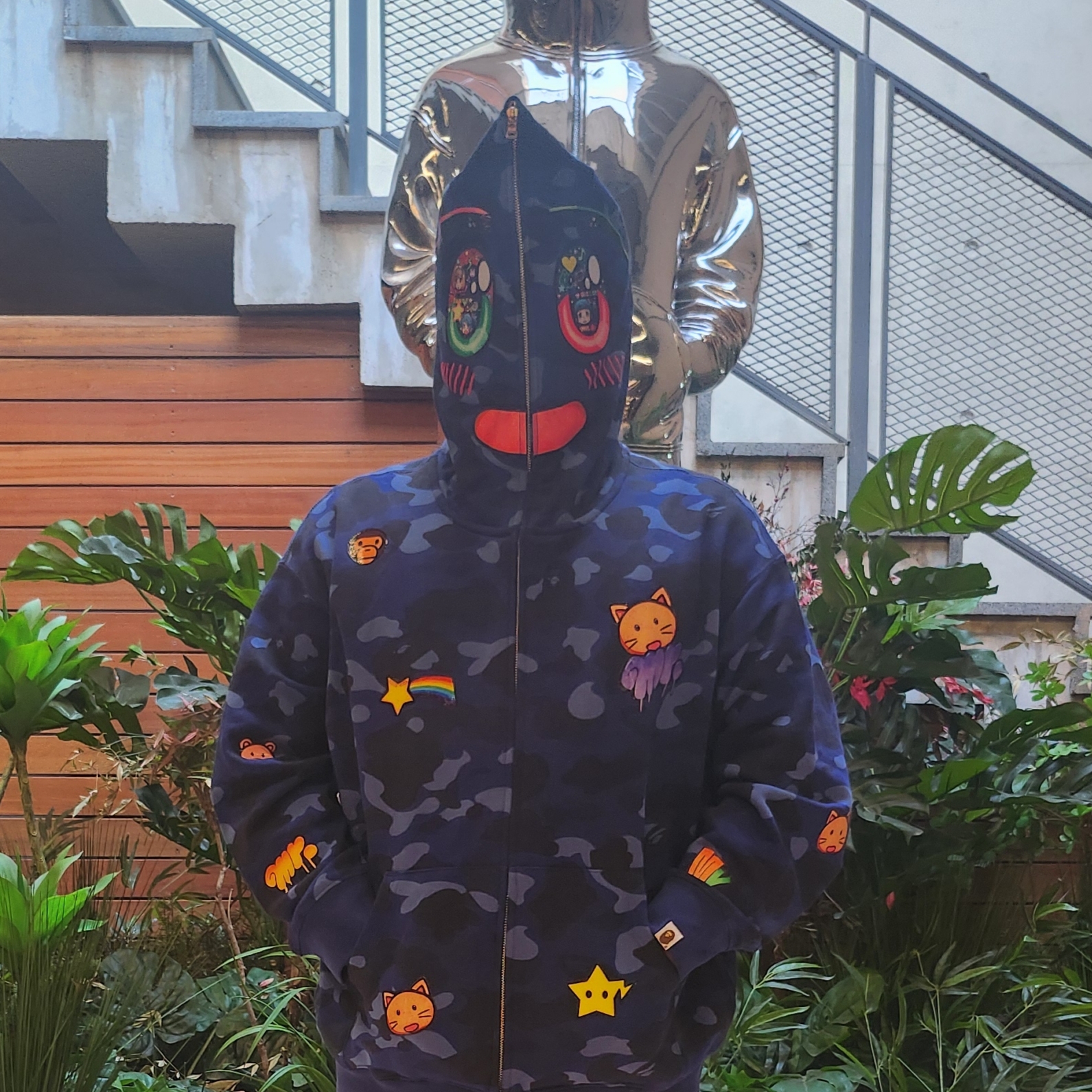 BAPE x Mr. Shark Full Zip Hoodie Blue Multi 착용 스타일