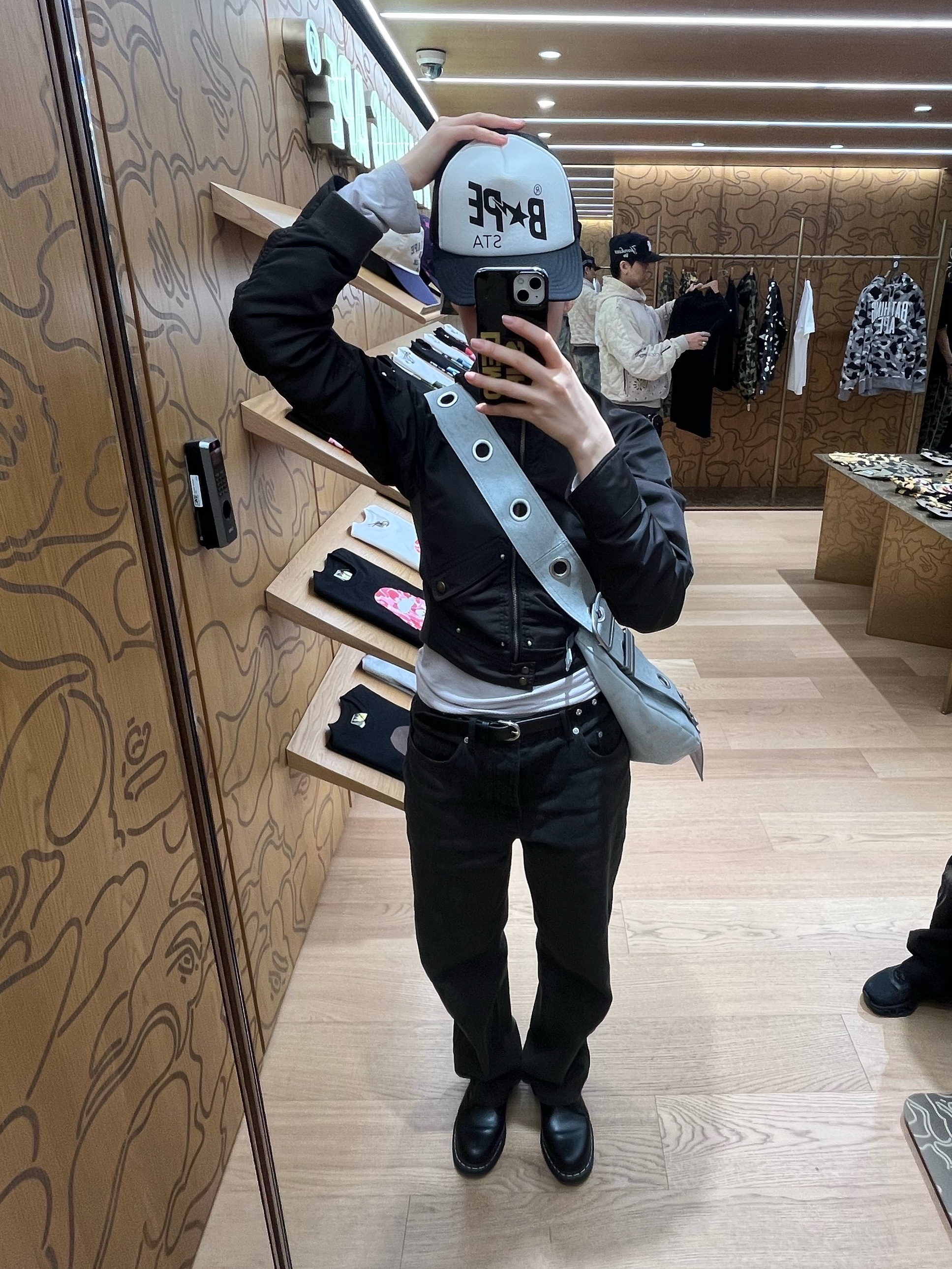 Dr. Martens 1461 WS Black Smooth, Stussy Rivet Stud Belt Black 착용 스타일