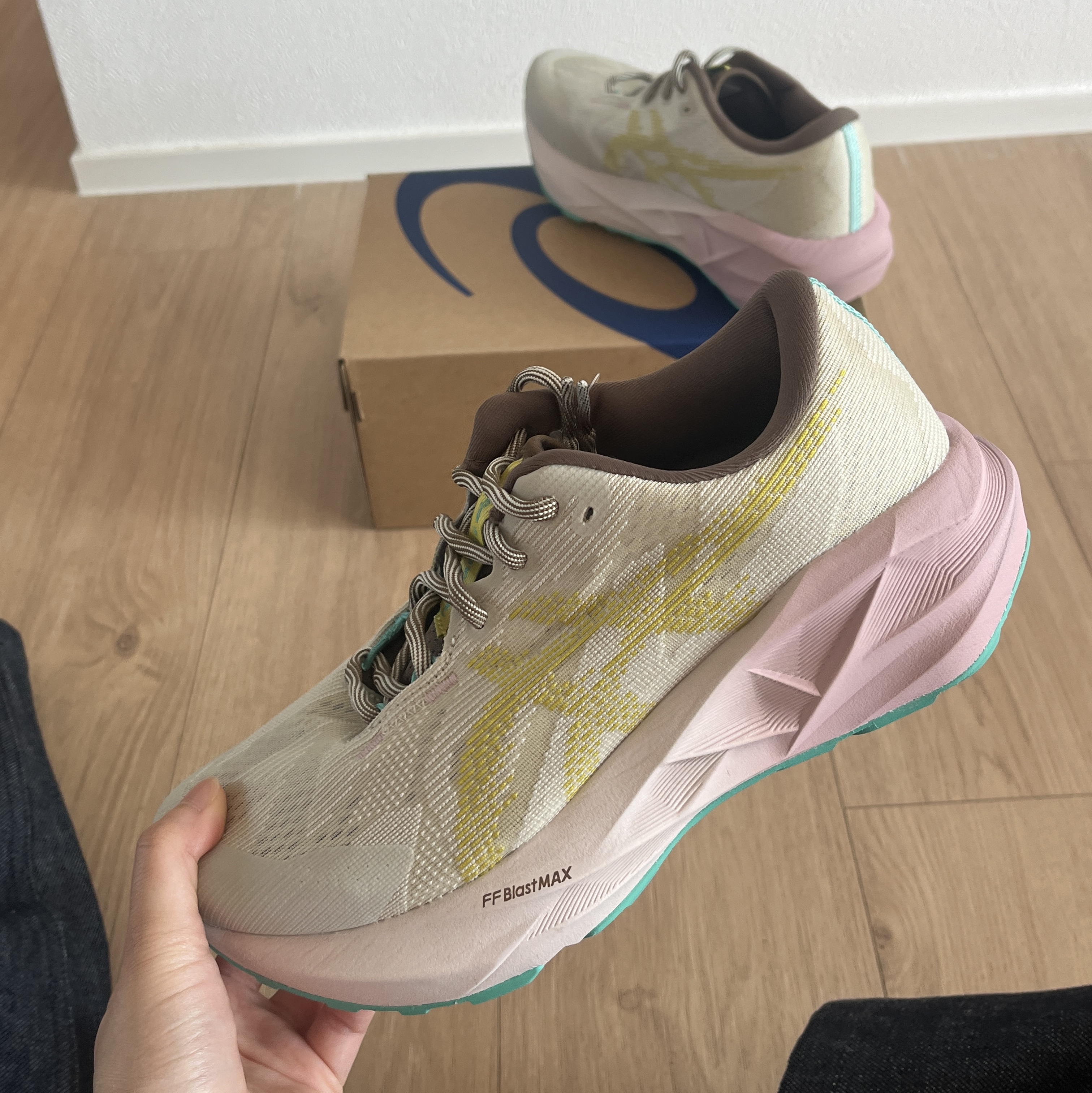 (W) Asics Novablast 5 Nature Bathing Light Dust Cacti 착용 스타일