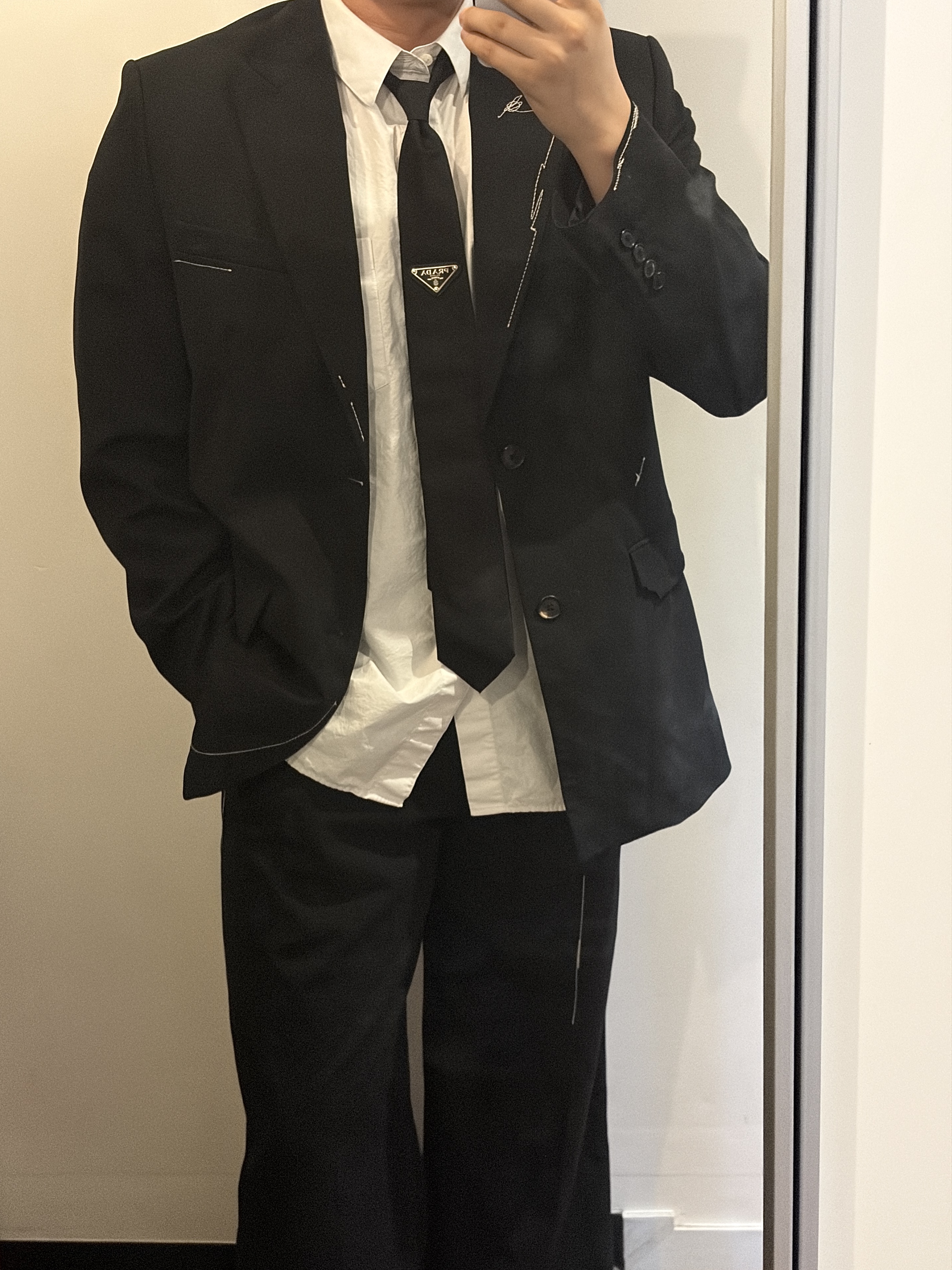 Zara x Ader Error Oversized Blazer Black, Ader Error Sig; BL Tag Half Sleeve Shirt 01 White 착용 스타일 - 1