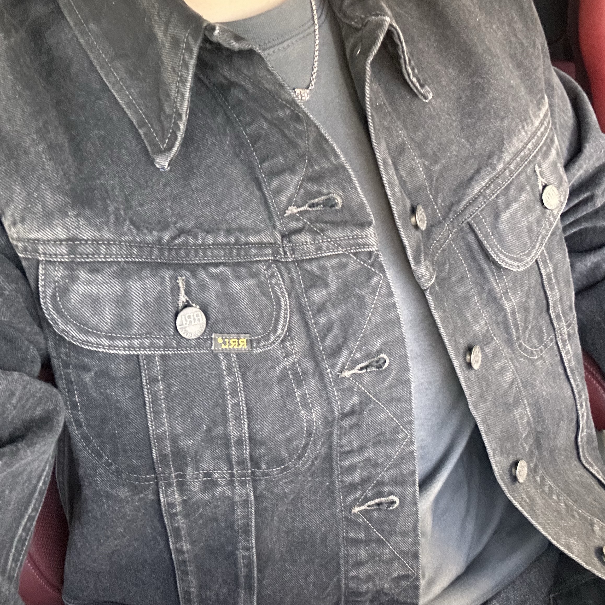 Double RL Denim Trucker Jacket Black 착용 스타일 - 1