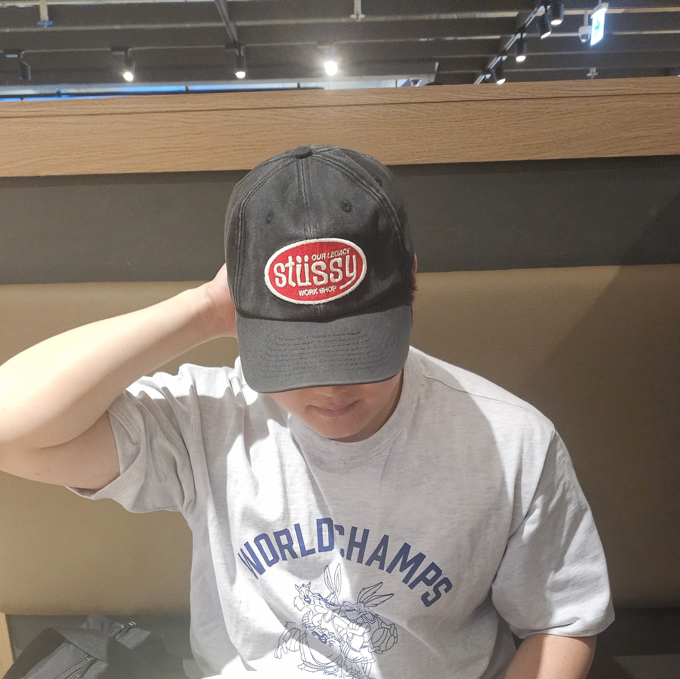 Stussy x Our Legacy Work Shop Mid-depth Cap Black 착용 스타일