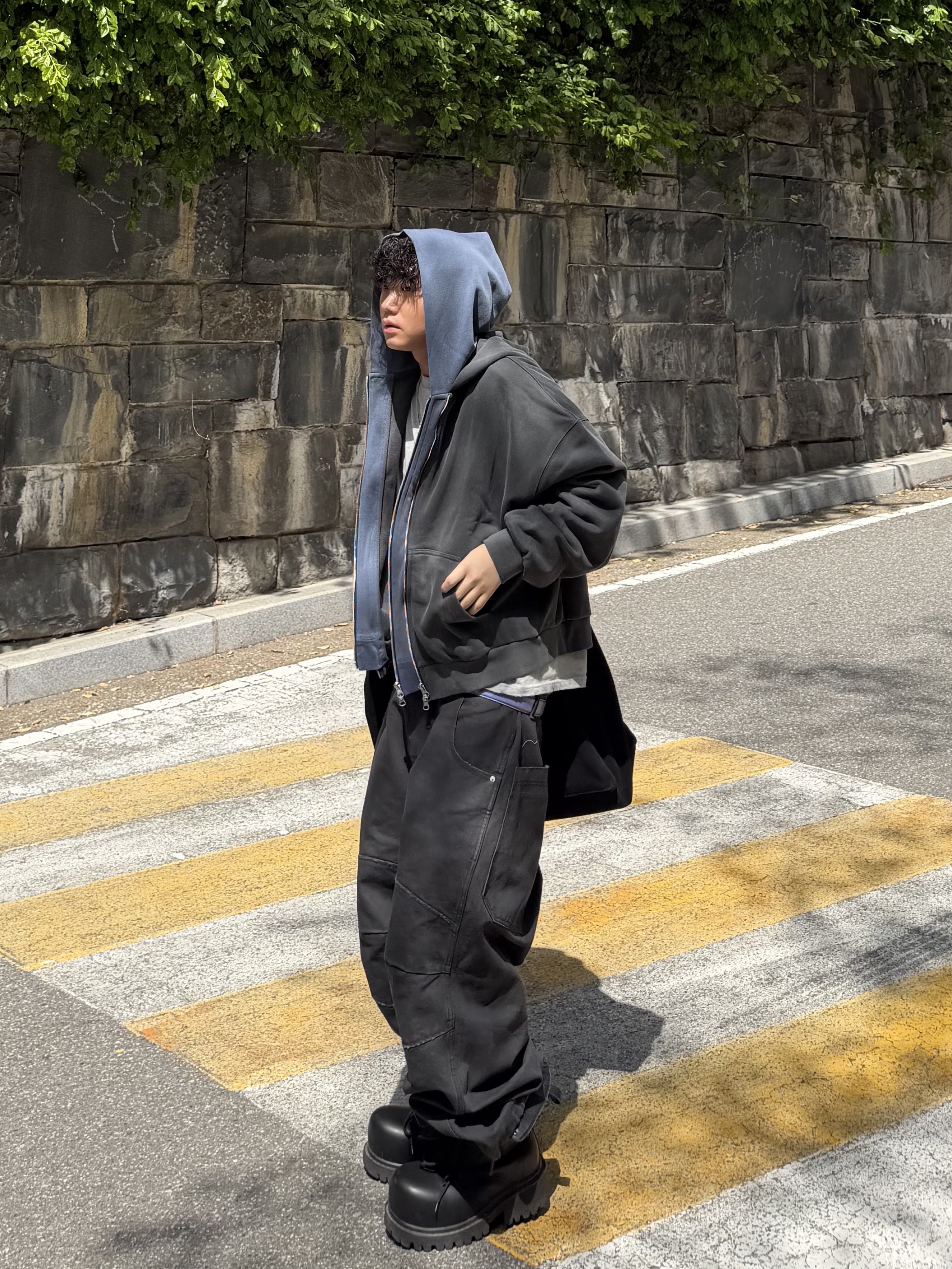 Nonnod Duplex Hooded Zip-Up Chacoal, MJD Canvas 3D Knee Pants Charcoal 착용 스타일 - 2