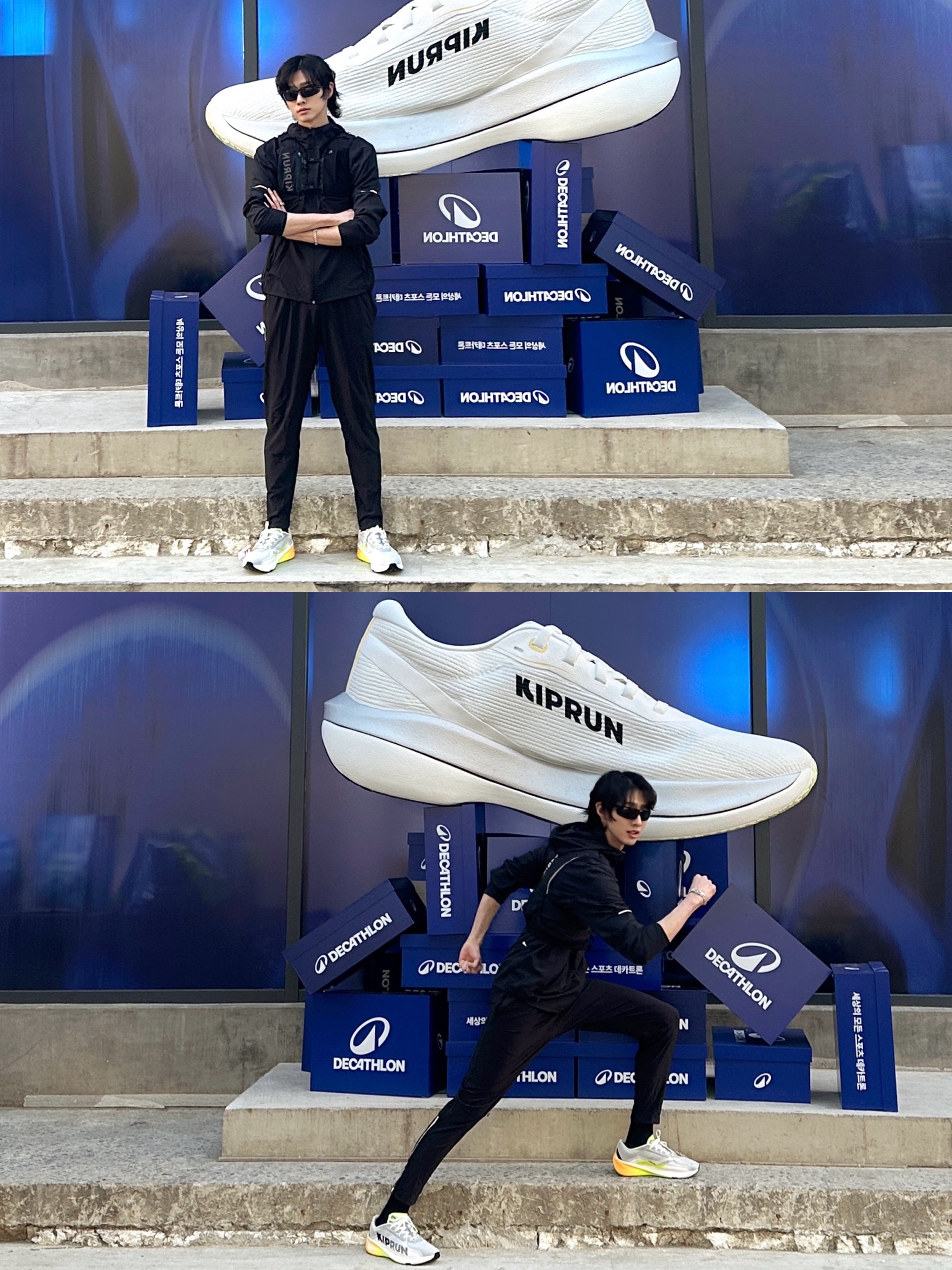 DECATHLON Adult Sports Sunglasses Category 3 MH500 Smoked Black, DECATHLON Men's Running Shoes Kiprun Kipcore Premium Silver Grey 착용 스타일 - 2