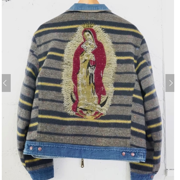 Kapital 11.5 oz. Denim Lining Reversible Virgin Mary Zip Up Work Jacket Indigo 착용 스타일