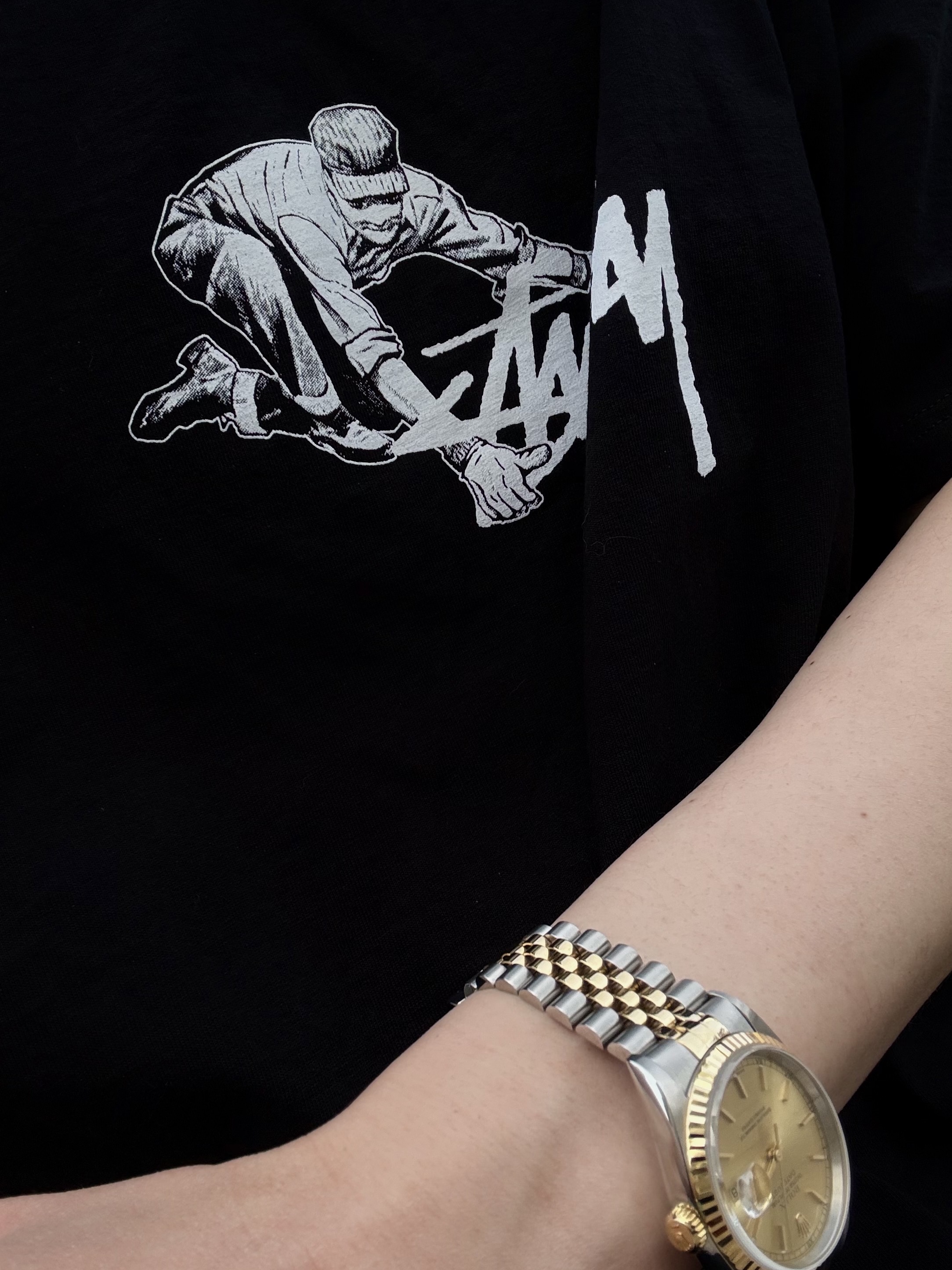 Stussy Worker T-Shirt Black, Rolex Datejust 36mm 126233 Champagne Jubilee 착용 스타일