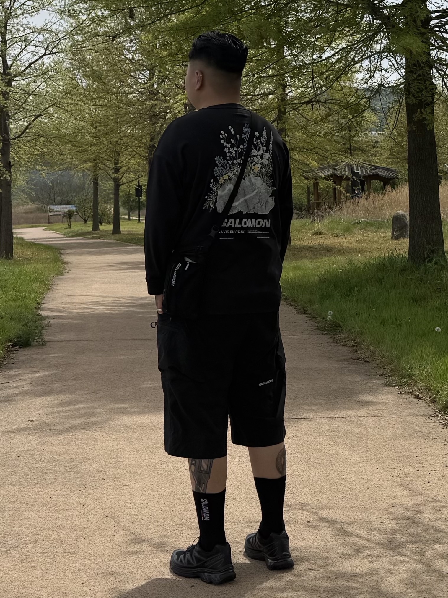 Salomon Pinnacle LT Shorts Black, Salomon XT-6 ADV Black 착용 스타일