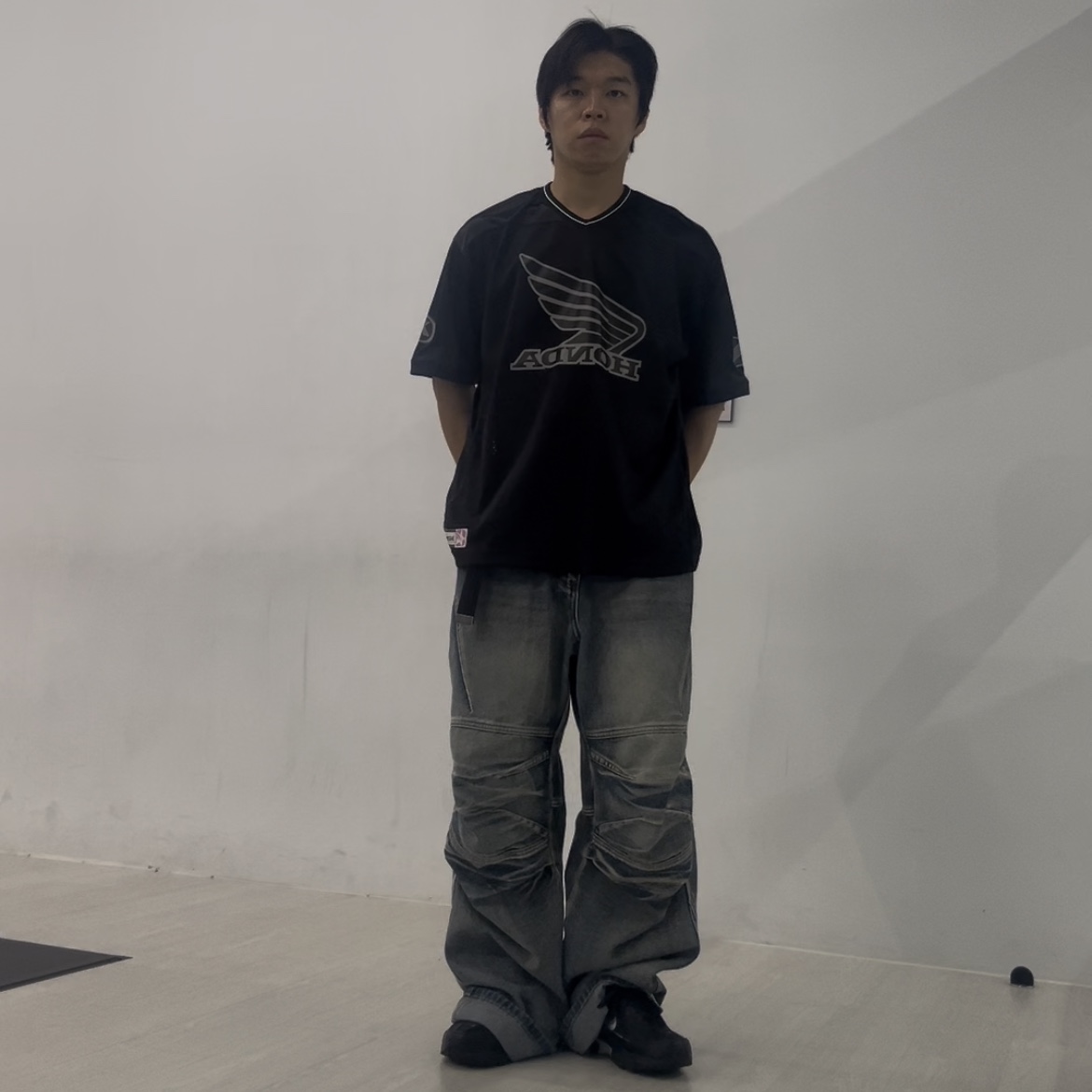 Honda Original Wing Logo Mesh T-Shirt Black 착용 스타일