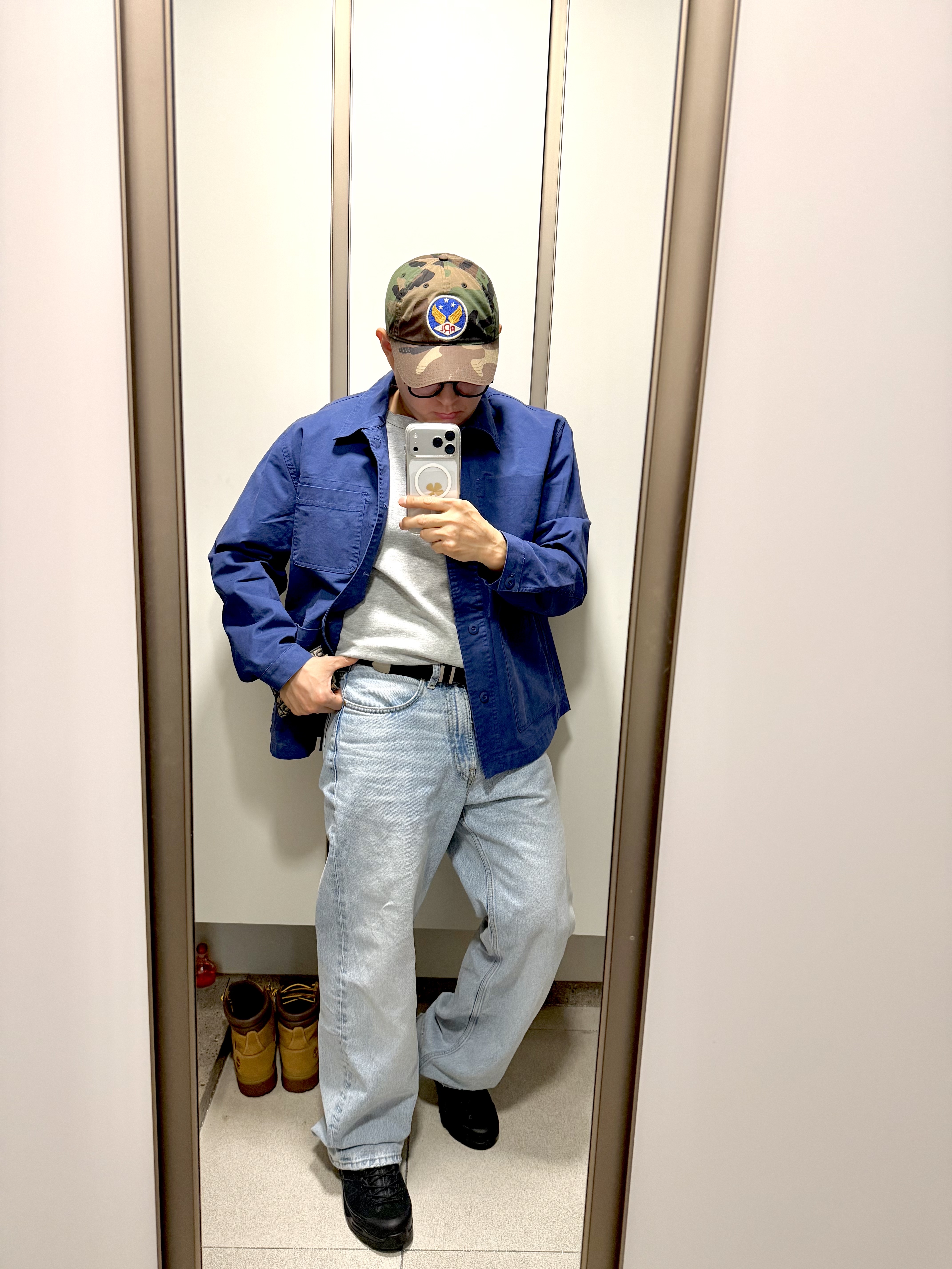 Double RL Garment Dyeing Twill Ball Cap Camouflage, Salomon x MM6 Maison Margiela X-ALP Black 착용 스타일