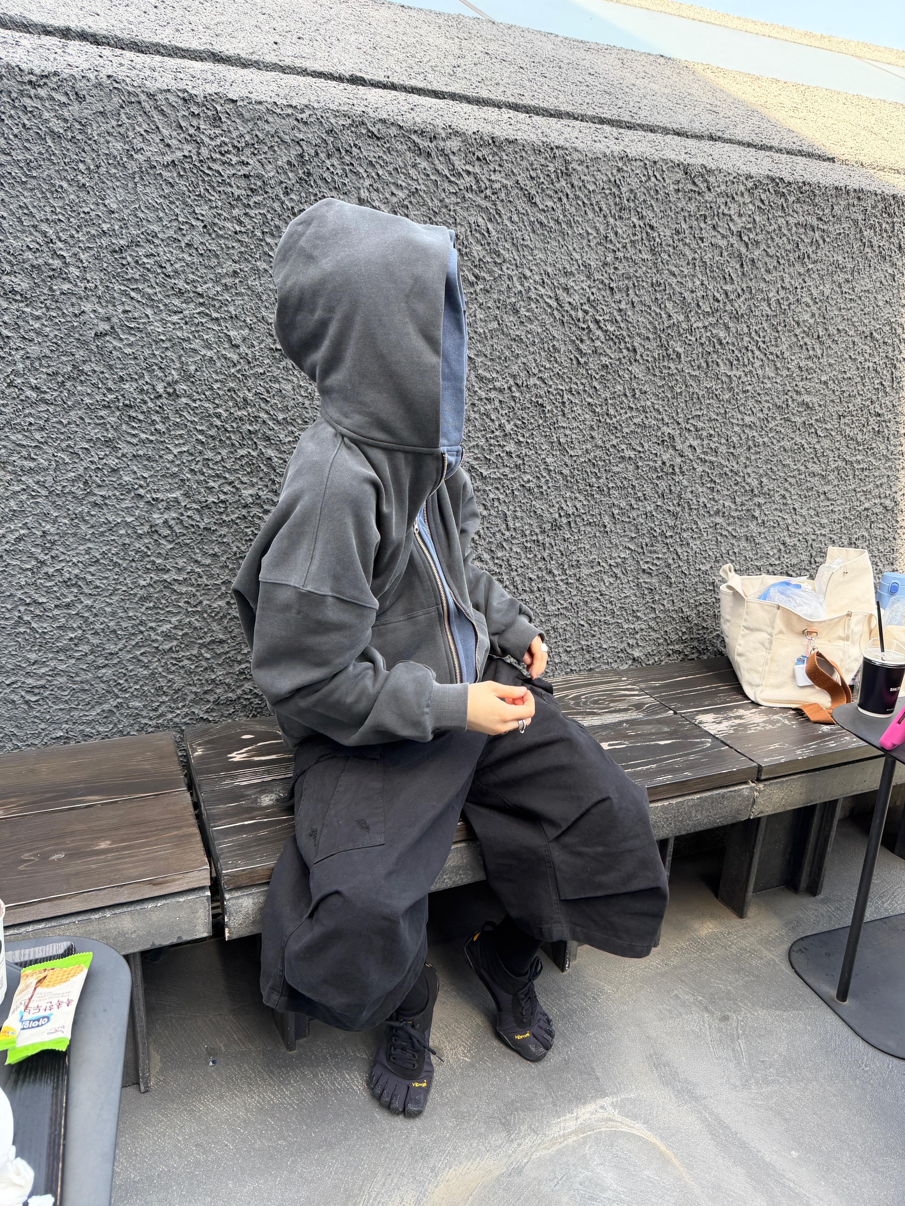 Nonnod Duplex Hooded Zip-Up Chacoal, Undermycar Faded Core Zip Long Sleeve Charcoal 착용 스타일 - 2