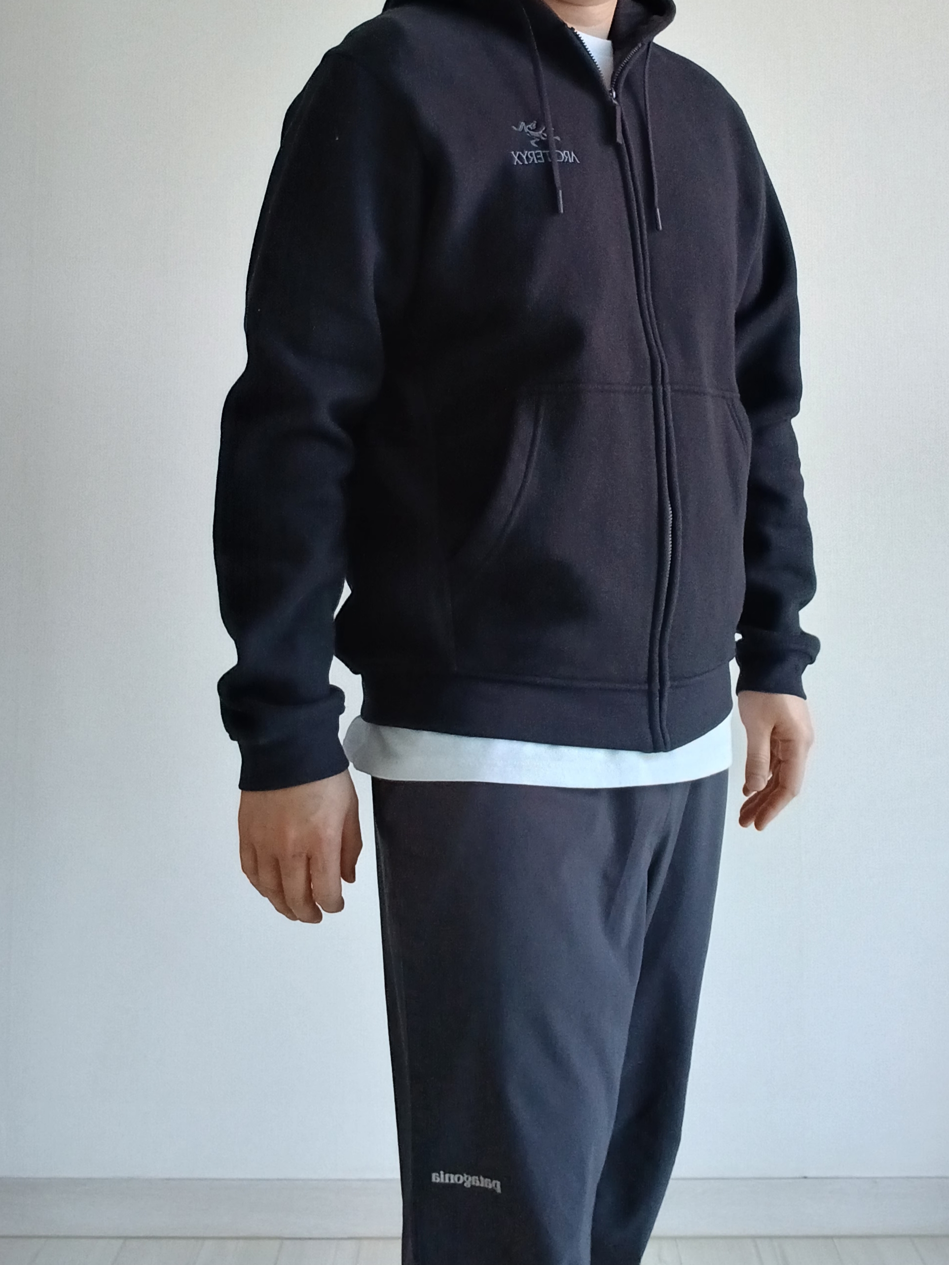 Patagonia Daily Pocket Short Sleeve T-Shirt Birch White, Patagonia Terrebonne Joggers Black 착용 스타일 - 1