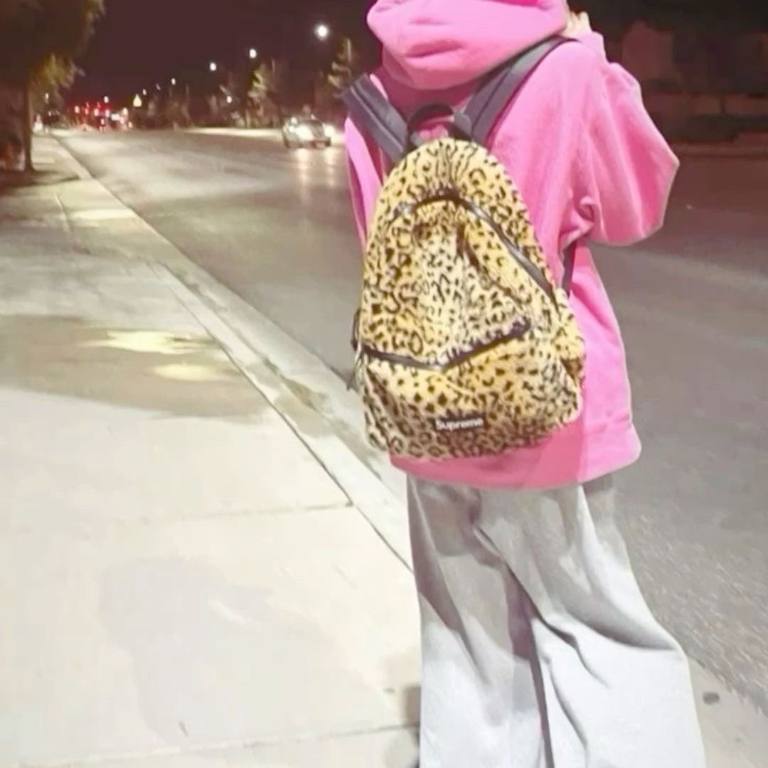 Supreme Velvet Backpack Tan Leopard - 25FW 착용 스타일