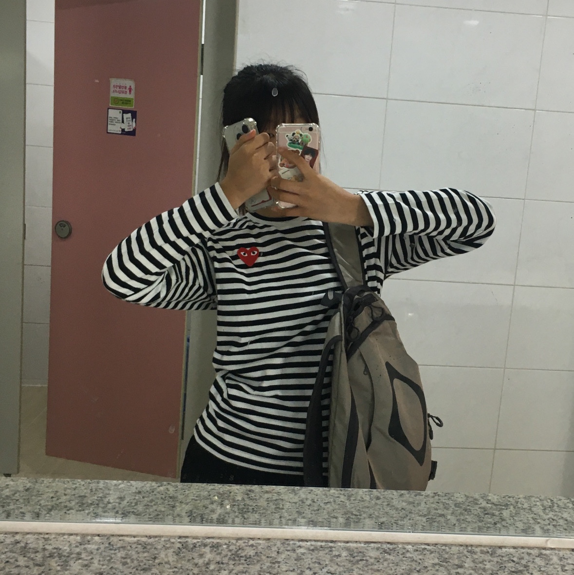 Mischief Rhombus Mountain Backpack Khaki, Play Comme des Garcons Striped LS T-Shirt Black White 착용 스타일