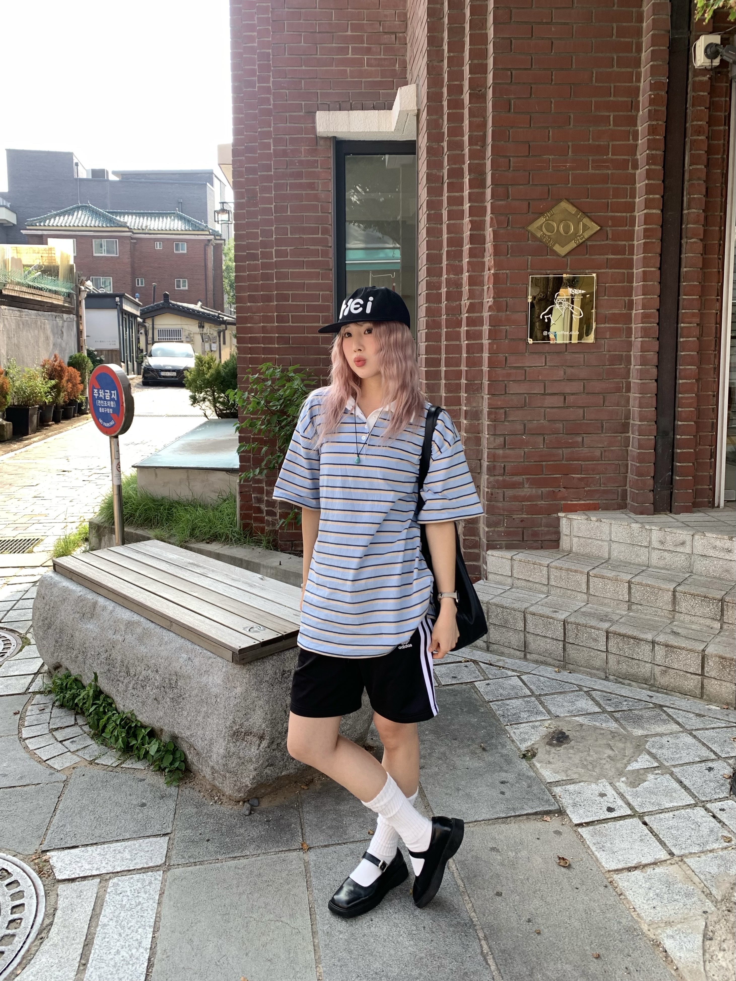 Adidas Adicolor Firebird Shorts Black White - KR Sizing 착용 스타일 - 8