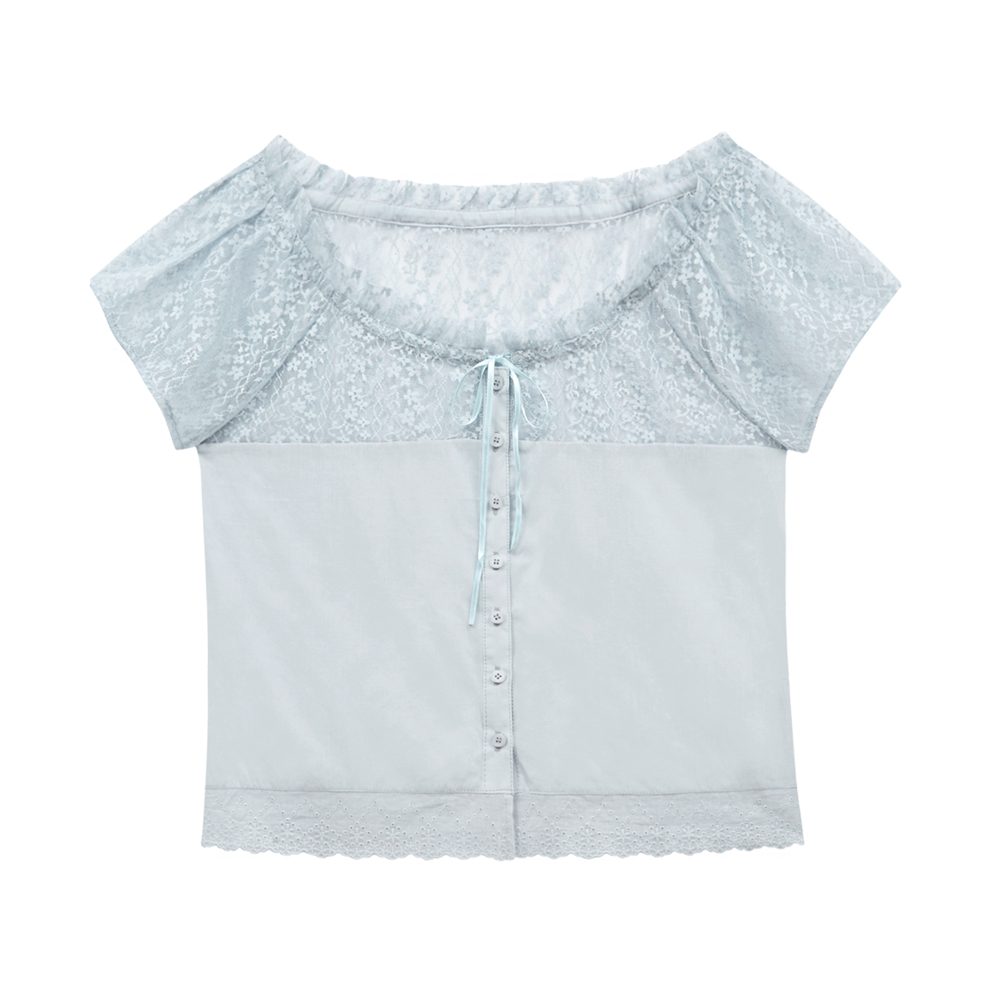 마가린핑거스 플라워 레이스 블라우스 라이트 블루(Margarin Fingers Flower Lace Blouse Light Blue)