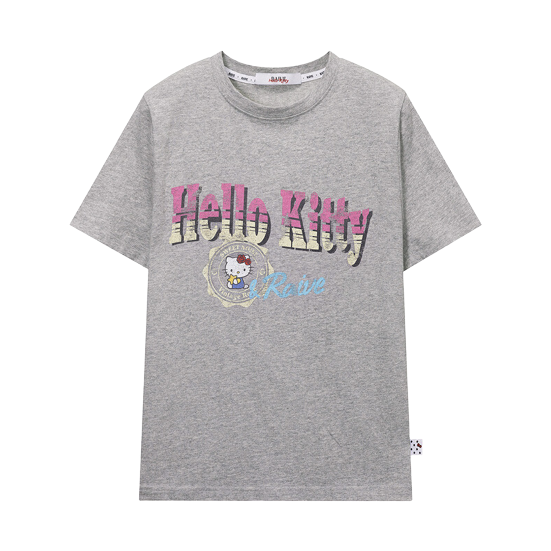 (W) 레이브 x 헬로 키티 스탬프 그래픽 티셔츠 멜란지 그레이((W) Raive x Hello Kitty Stamp Graphic T-shirts Melange Grey)