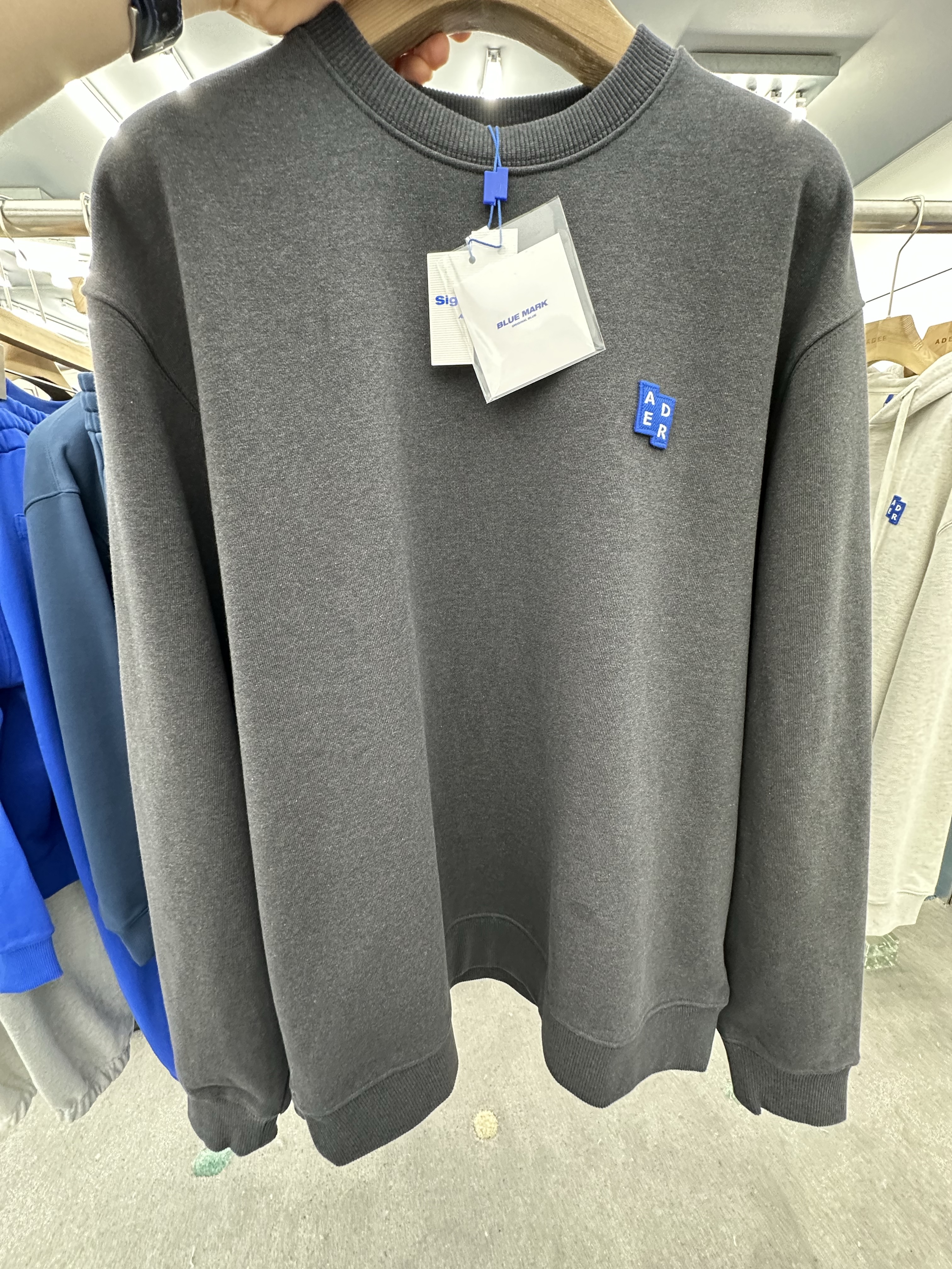 Ader Error Sig; TRS Tag Sweatshirt 01 Charcoal 착용 스타일