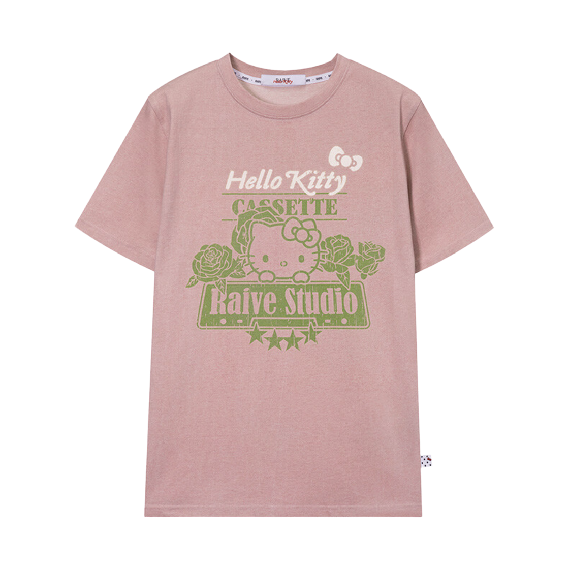 (W) 레이브 x 헬로 키티 로즈 그래픽 티셔츠 핑크((W) Raive x Hello Kitty Rose Graphic T-shirts Pink)