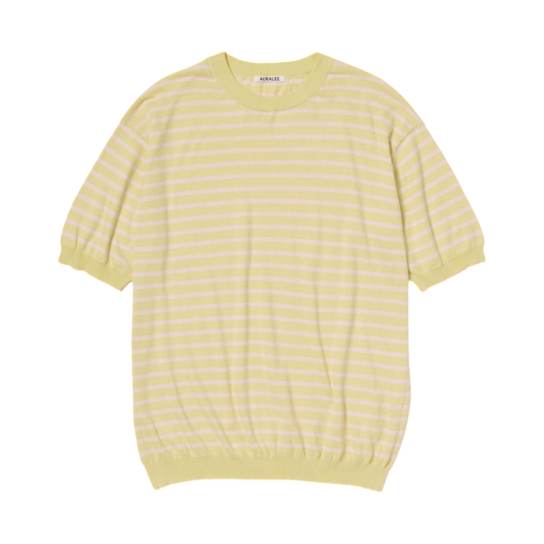 A26ST02SB Auralee High Gauge Cotton Knit T-Shirt Yellow Pink Stripe - 26SS