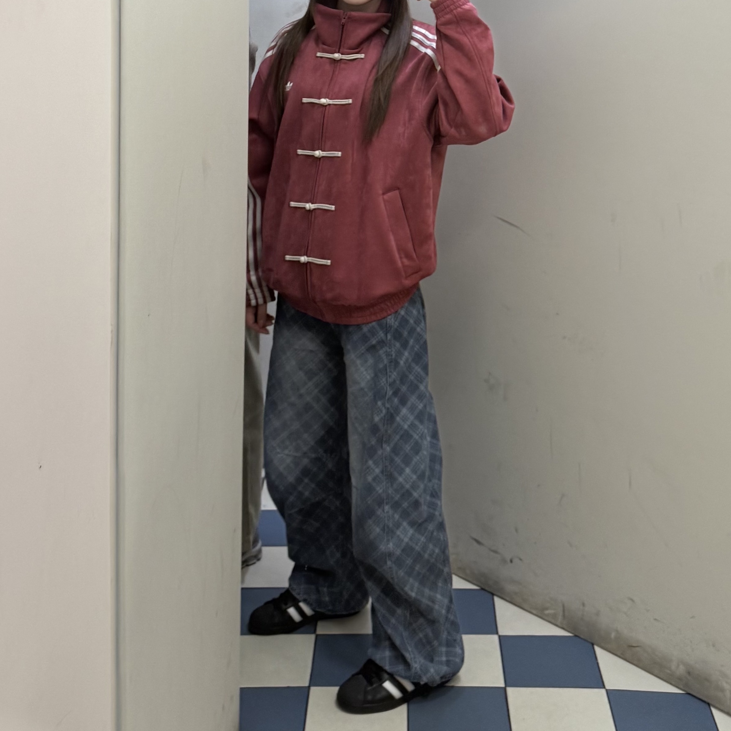 Adidas New Chinese Style Track Top Collegiate Burgundy - KR Sizing 착용 스타일