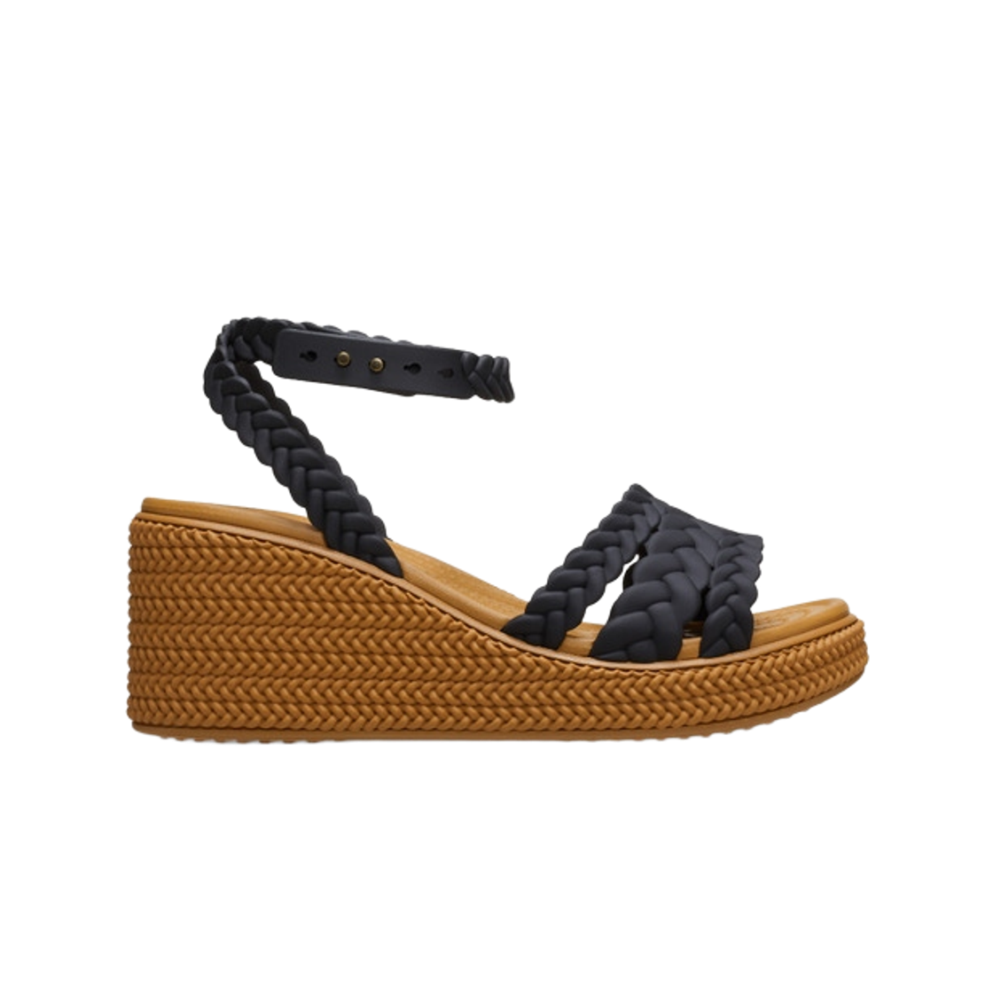 209994-001 (W) Crocs Brooklyn Woven Ankle Strap Wedge Black