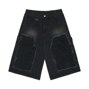 [KREAM 단독] NOMANUAL Destroyed Bermuda Pants Washed Black