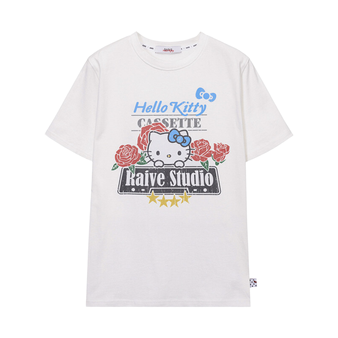 (W) 레이브 x 헬로 키티 로즈 그래픽 티셔츠 화이트((W) Raive x Hello Kitty Rose Graphic T-shirts White) - 1