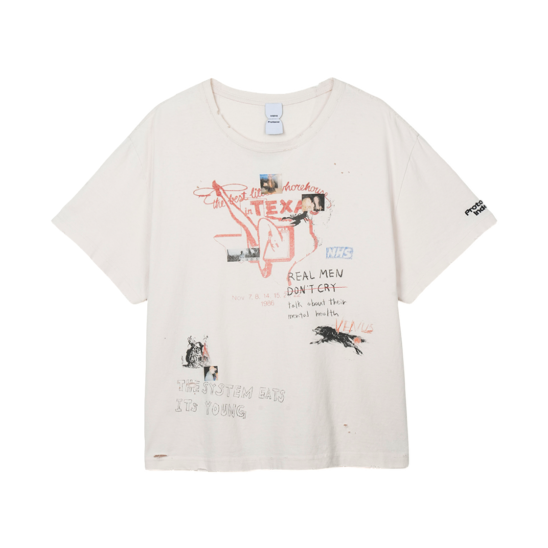 프로토콜 인덱스 핸드 드로잉 워시드 티셔츠 아이보리(Protocol Index Hand Drawing Washed T-Shirt Ivory)