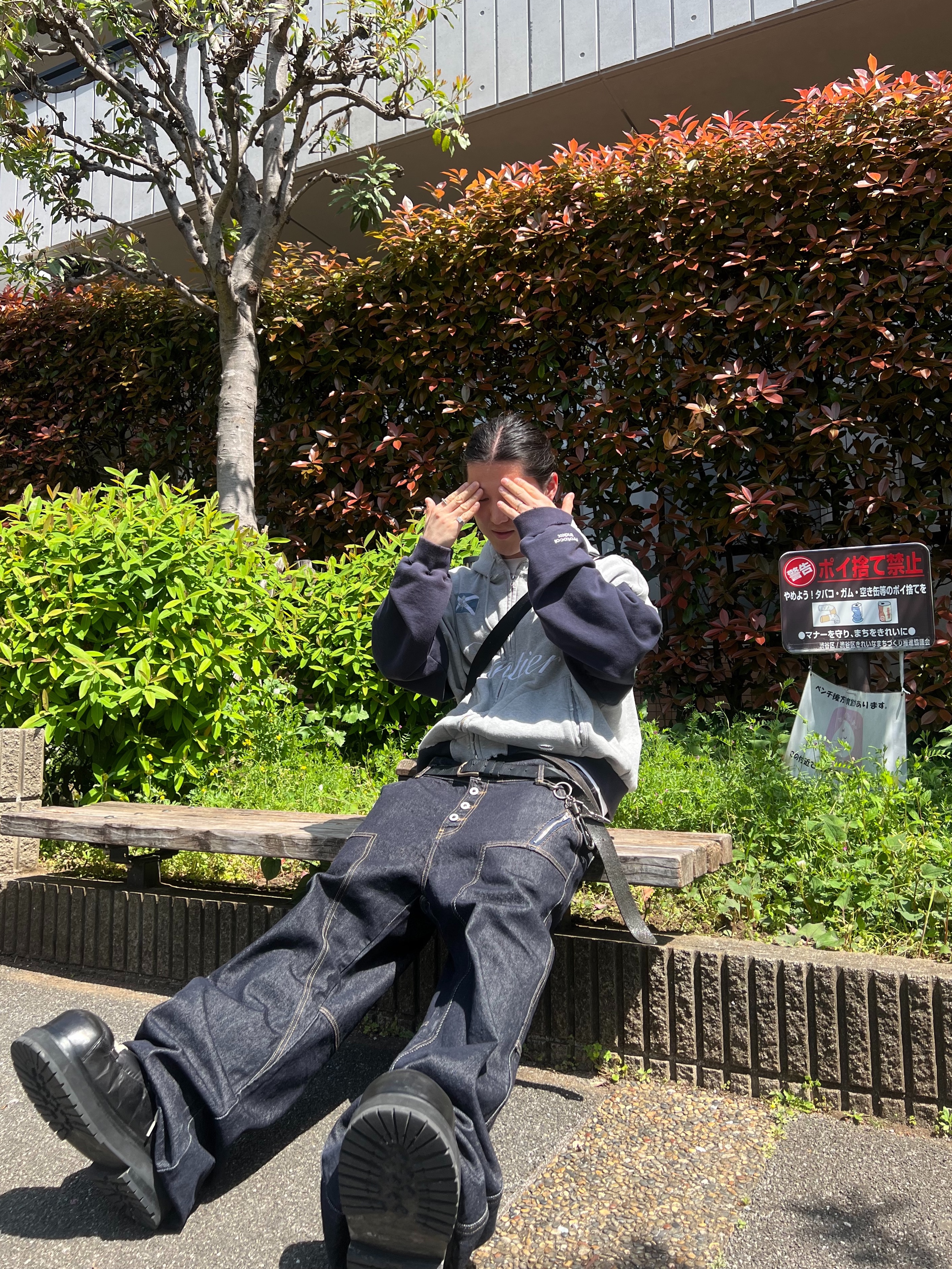 ROARINGRAD Double Obi Zip Denim Pants Indigo, Protocol Index Buttivore Zip Hoodie White Melange 착용 스타일 - 4