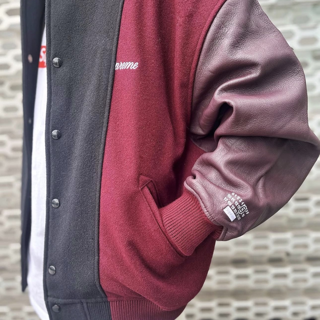 Supreme x MM6 Maison Margiela Split Varsity Jacket Multicolor - 24SS 착용 스타일 - 4