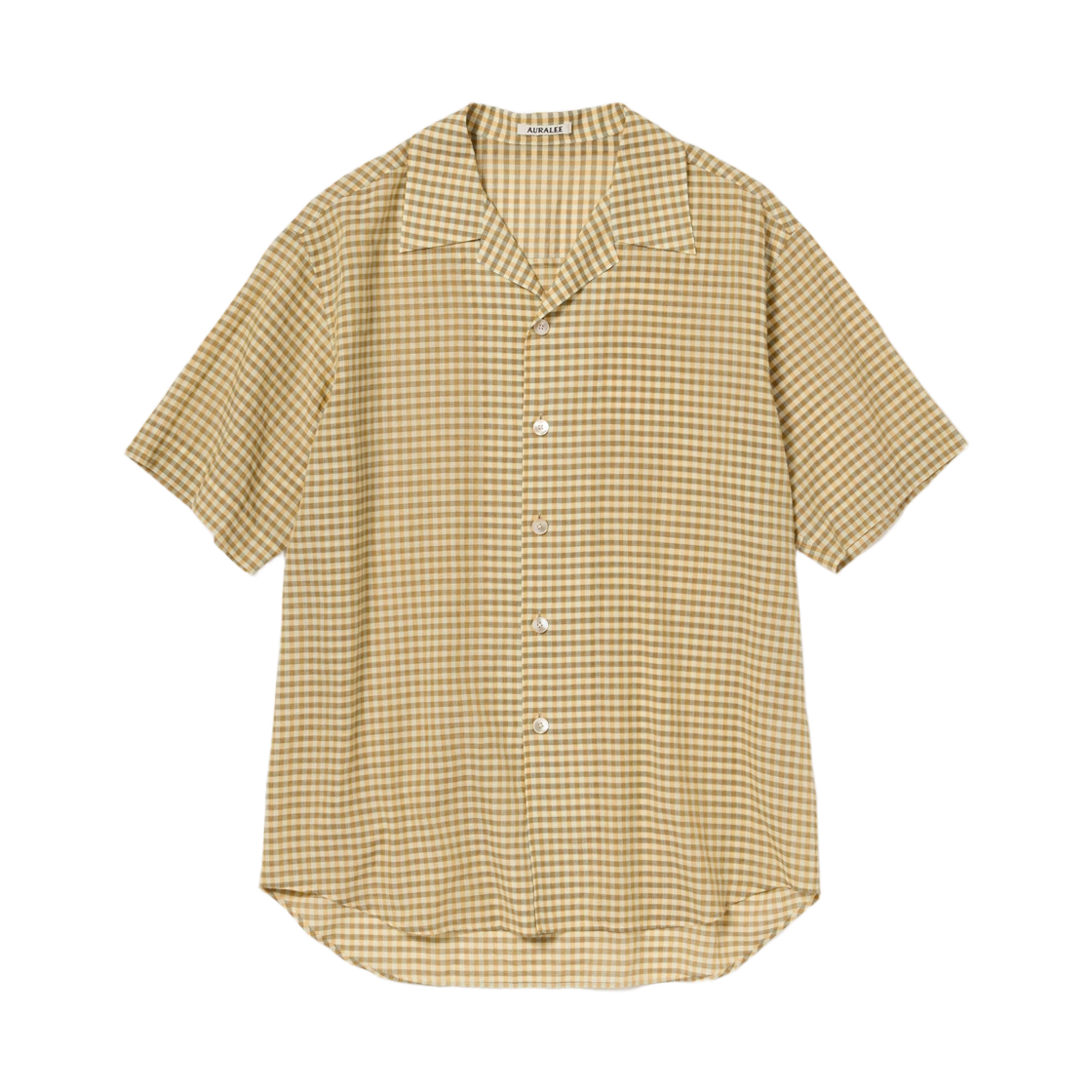 A26SS02GC Auralee Airy Light Cotton Check Half Sleeved Shirt Mustard Gingham Check - 26SS