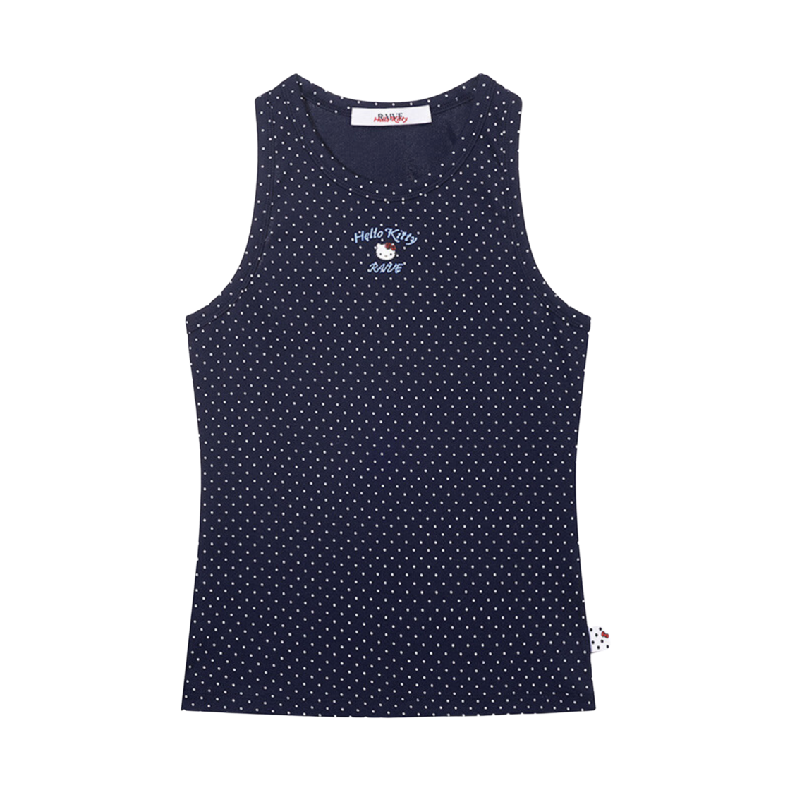 (W) 레이브 x 헬로 키티 슬리브리스 티셔츠 네이비 닷((W) Raive x Hello Kitty Sleeveless T-shirts Navy Dot)