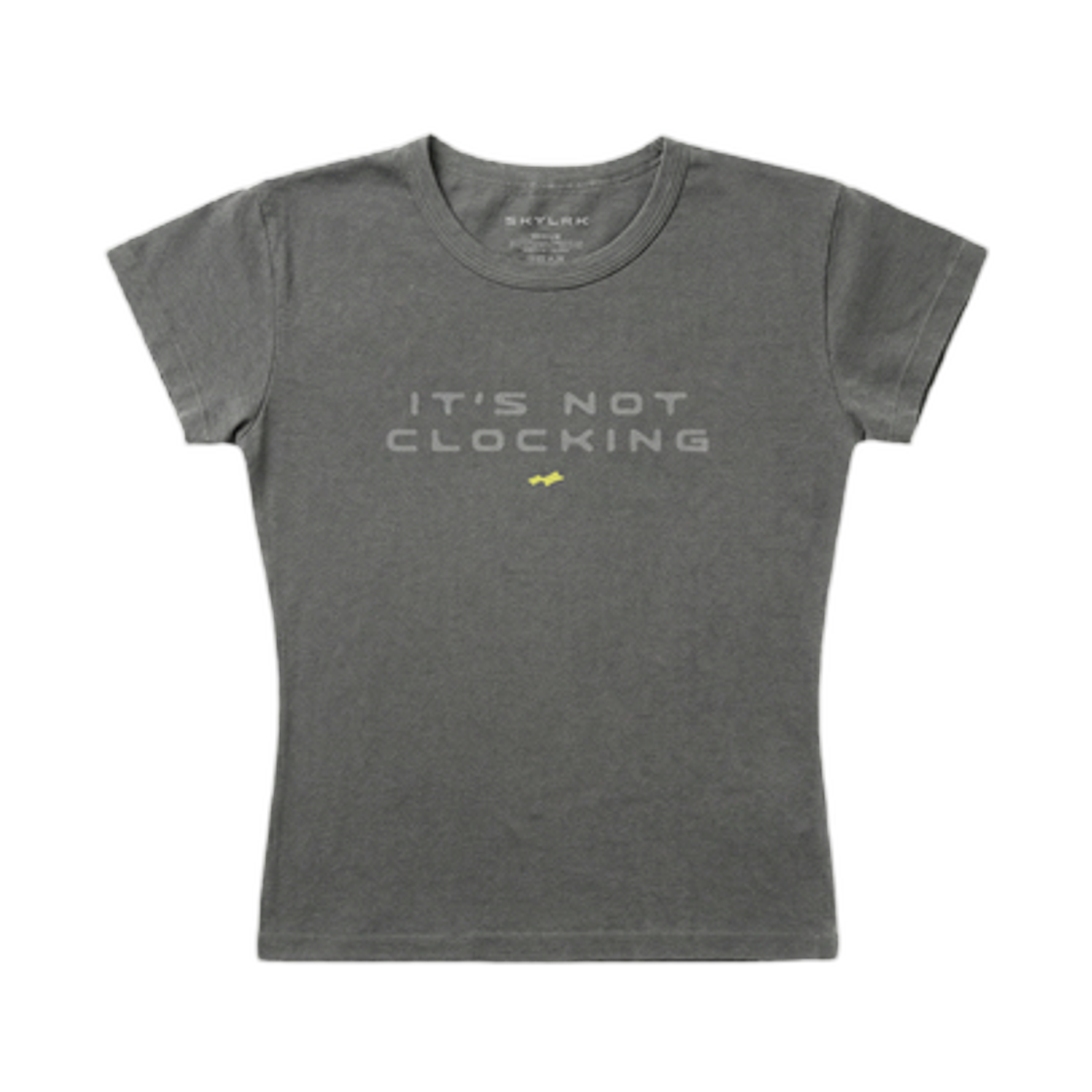 스카이라크 x 코첼라 잇츠 낫 클라킹 베이비 티셔츠 그레이(SKYLRK x Coachella It's Not Clocking Baby T-Shirt Gray)