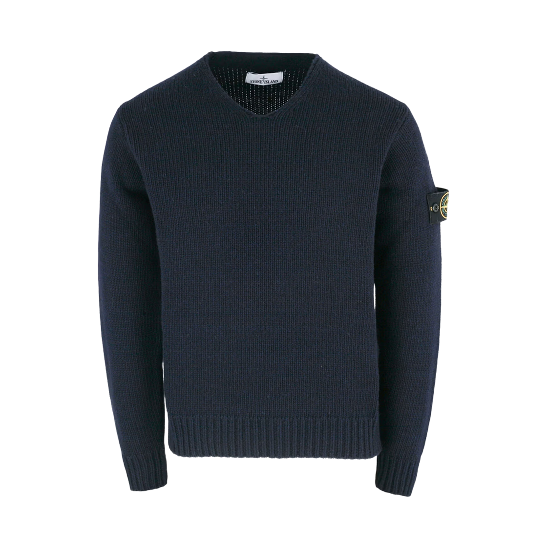 7715522A3-V0020 Stone Island 522A3 Wappen Patch V-Neck Knit Navy Blue - 22FW
