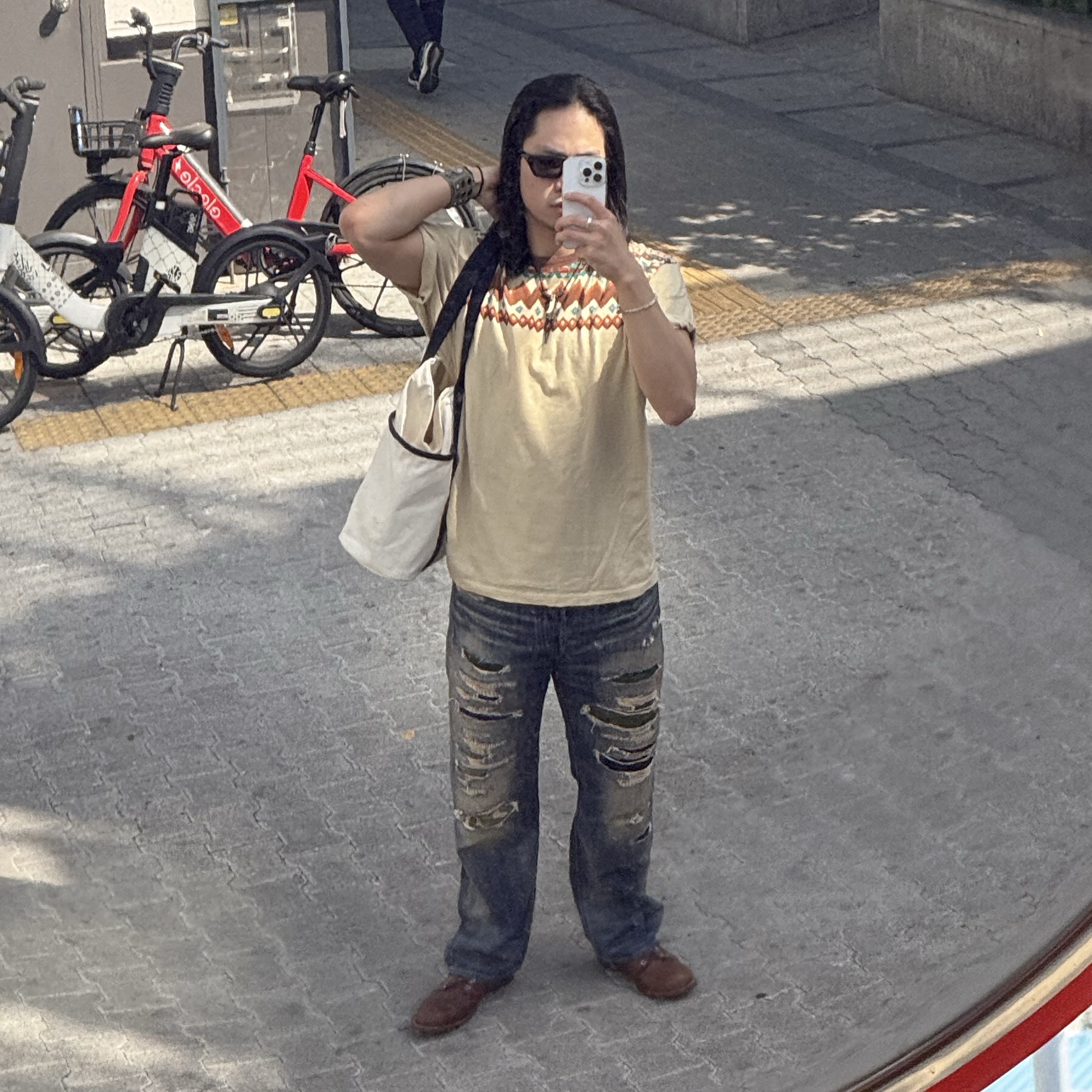 Kapital 20 Tenjiku Ringer T-Shirt Powwow Pt Beige 착용 스타일