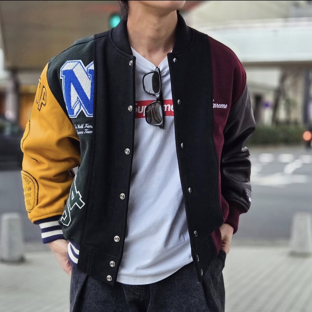 Supreme x MM6 Maison Margiela Split Varsity Jacket Multicolor - 24SS 착용 스타일 - 1
