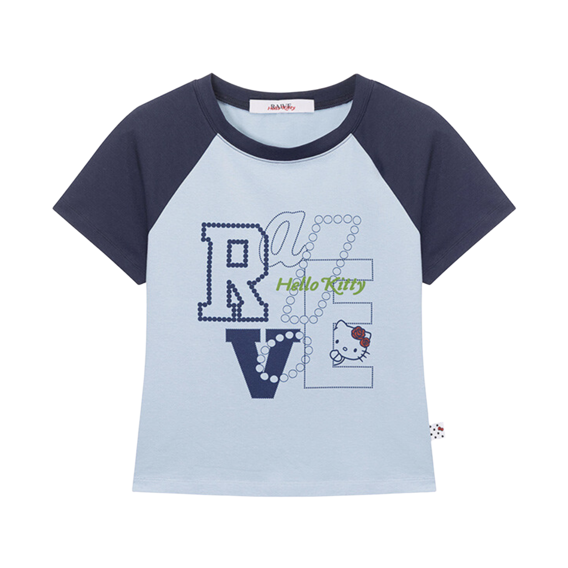 (W) 레이브 x 헬로 키티 래글런 그래픽 티셔츠 라이트 블루((W) Raive x Hello Kitty Raglan Graphic T-shirts Light Blue)