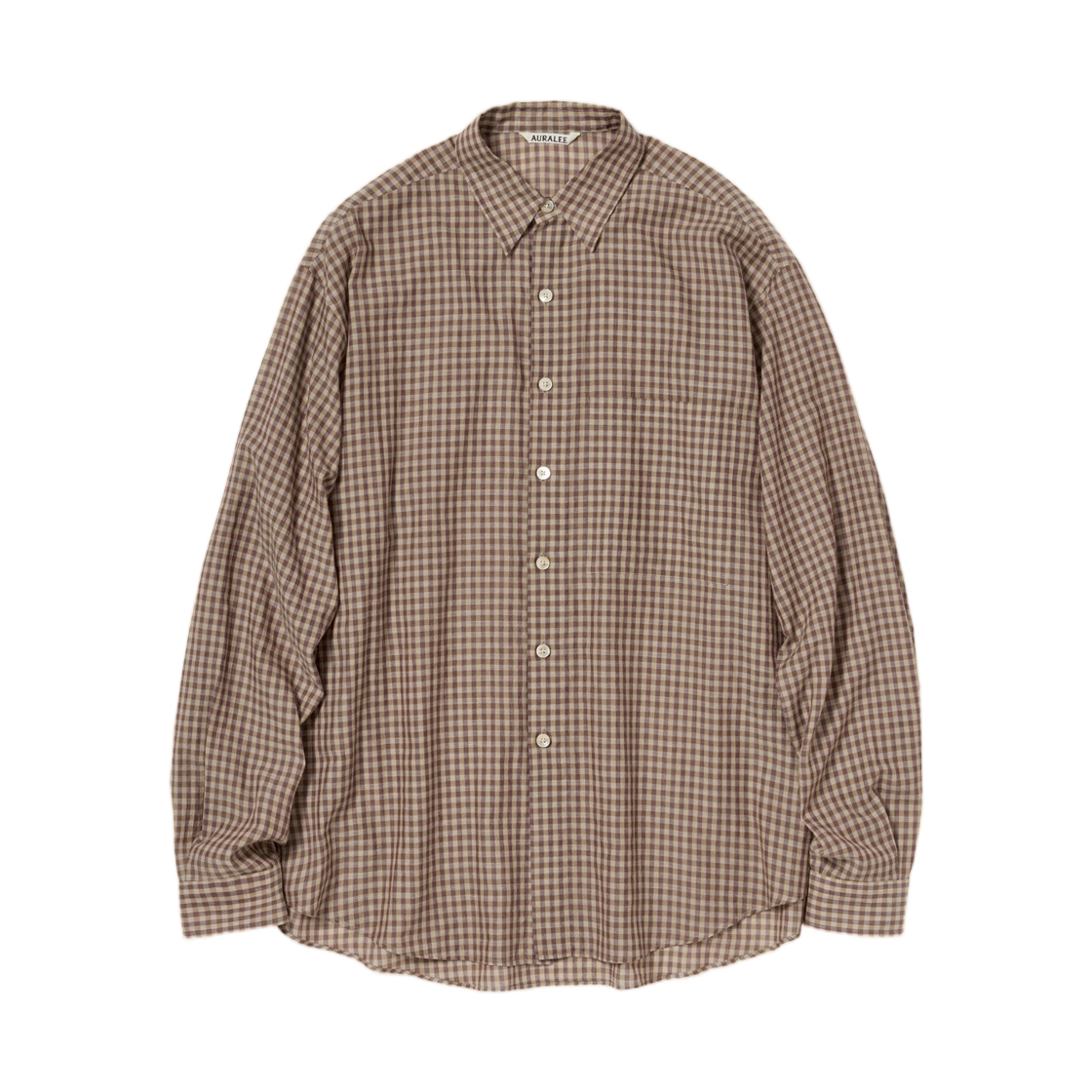 A26SS01GC Auralee Airy Light Cotton Check Big Shirt Brown Gingham Check - 26SS