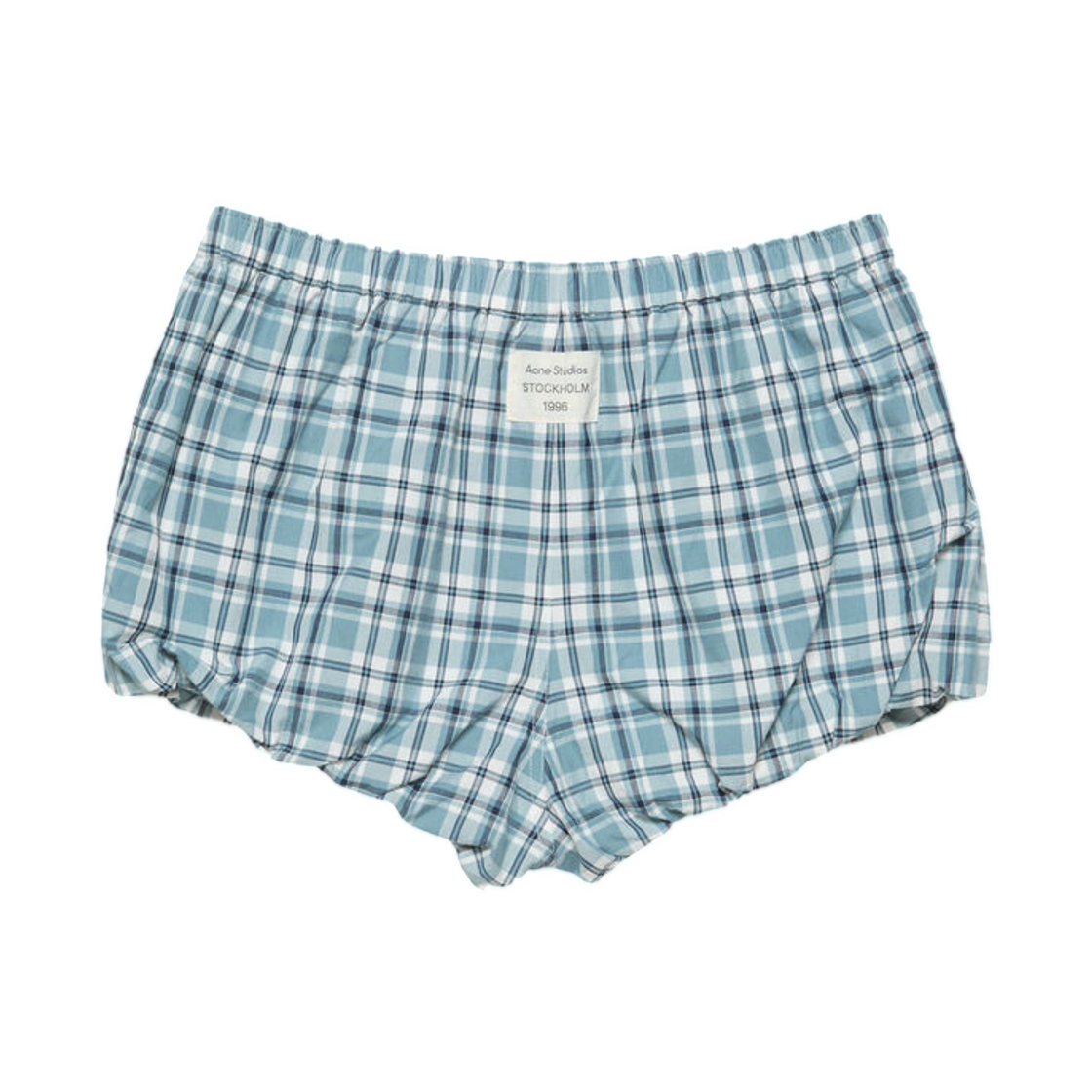 (W) 아크네 스튜디오 개더드 체크 쇼츠 블루 화이트((W) Acne Studios Gathered Check Shorts Blue White) - 2