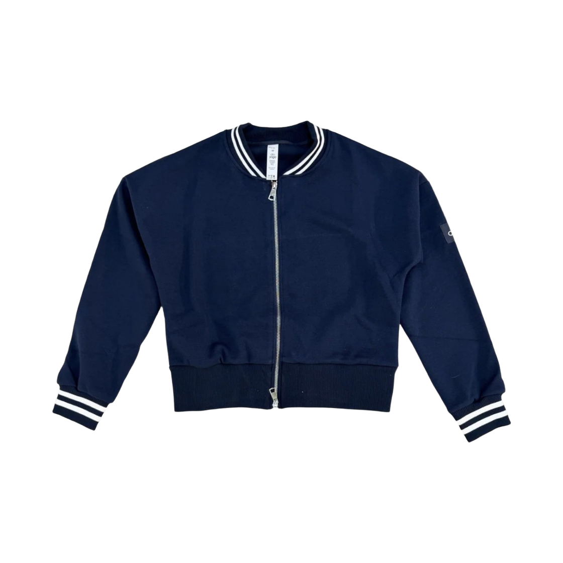 (W) 알로 요가 테니스 클럽 스웨터 니트 풀집 자켓 네이비 아이보리((W) Alo Yoga Tennis Club Sweater Knit Full Zip Jacket Navy Ivory) - 1