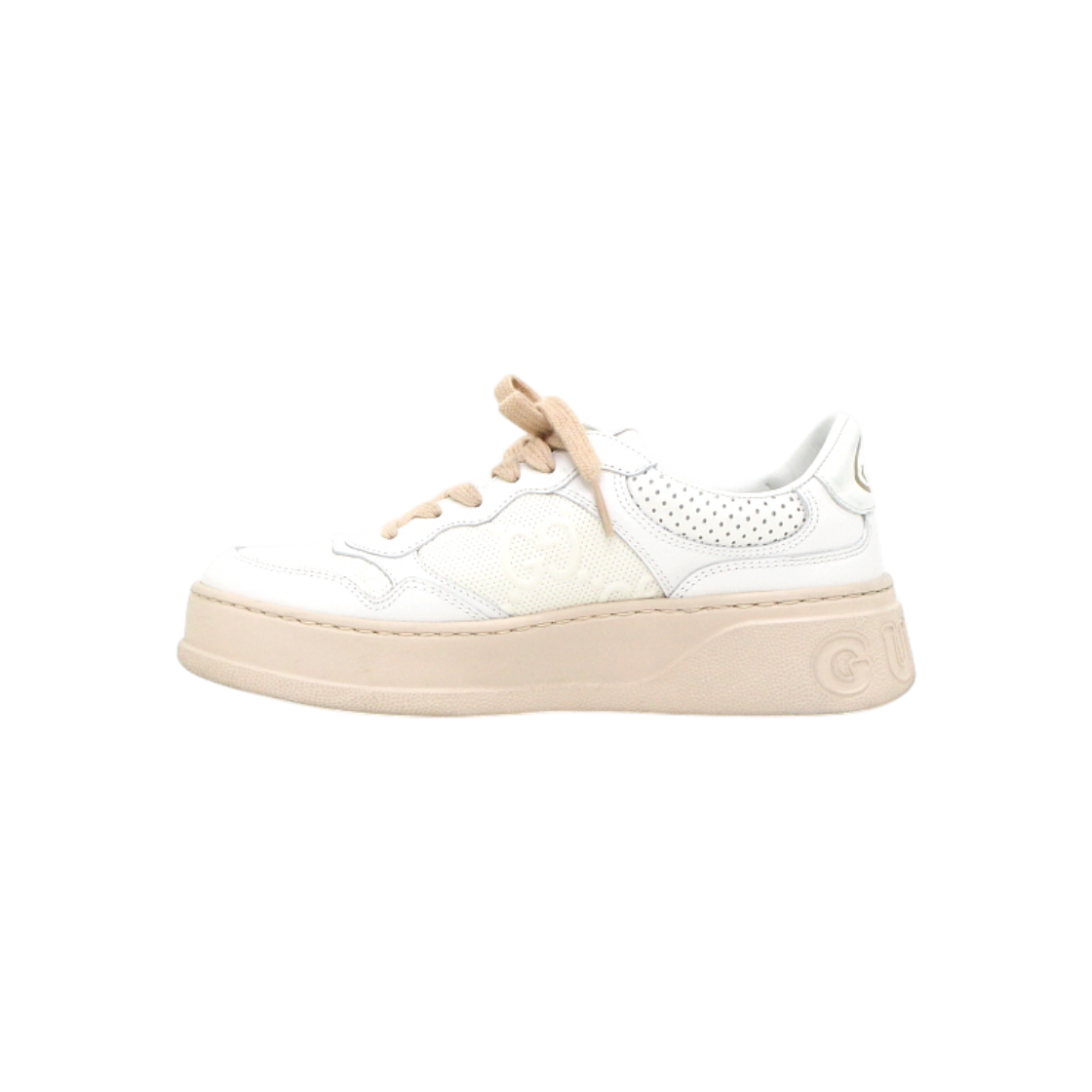 ITDB77TBSIB2 Gucci 684911 White Pink GG Embossed Women Sneakers